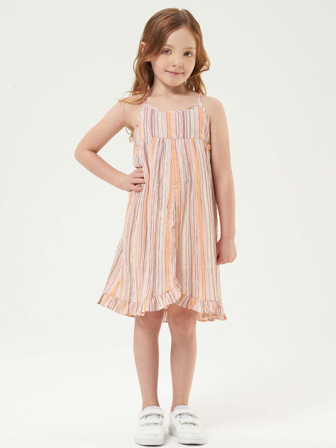 

Angel & Rocket Girls Striped Shoulder Straps Cotton A-Line Dress, Pink