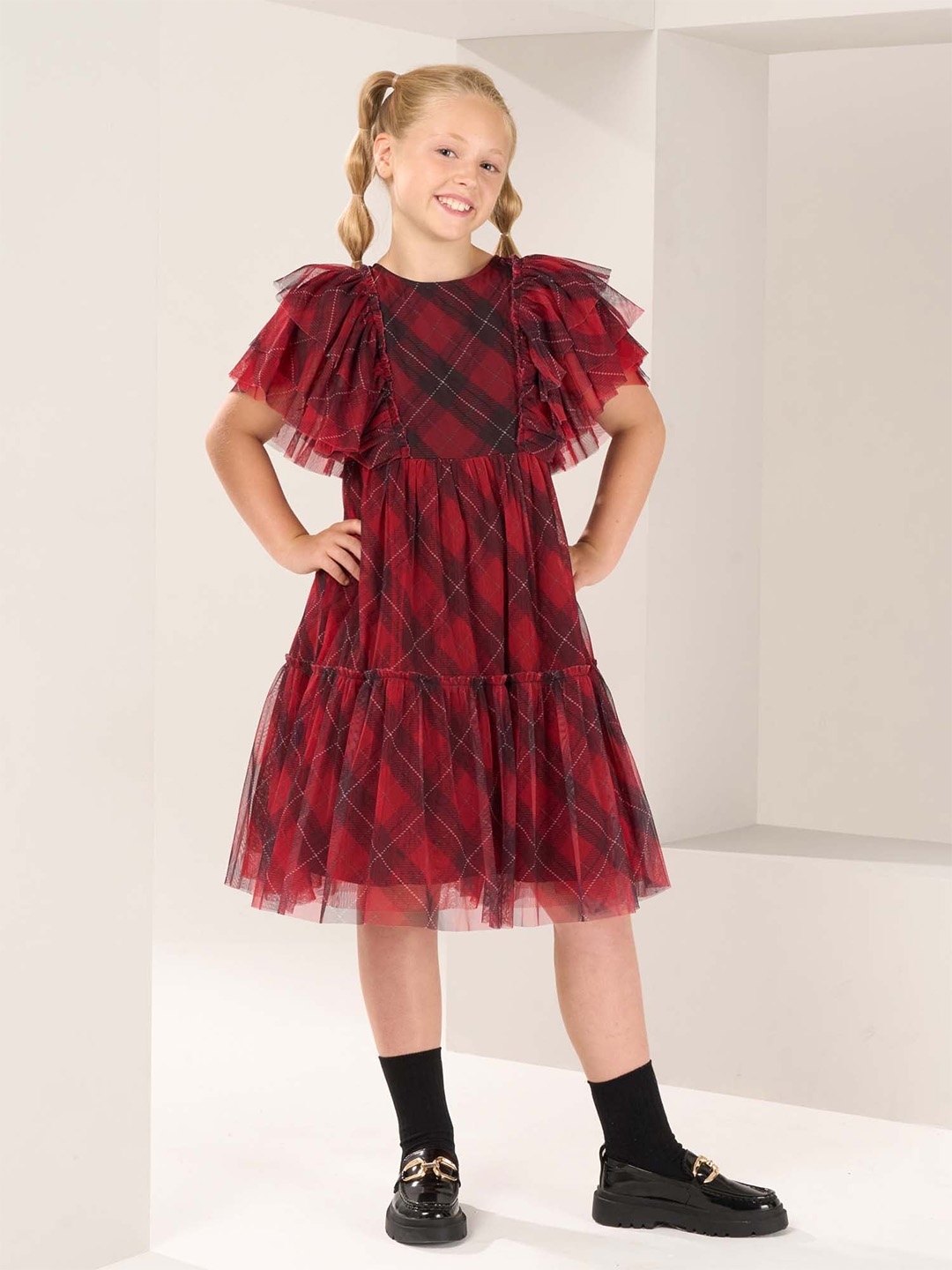 

Angel & Rocket Girls Flutter Sleeve Fit & Flare Dress, Red