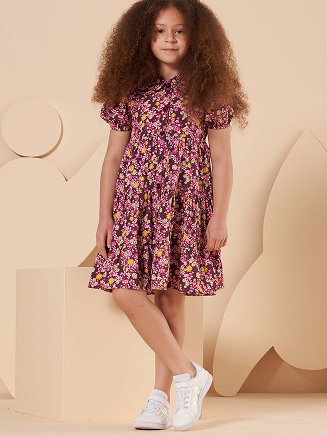 

Angel & Rocket Girls Floral Printed Tiered A-Line Dress, Pink