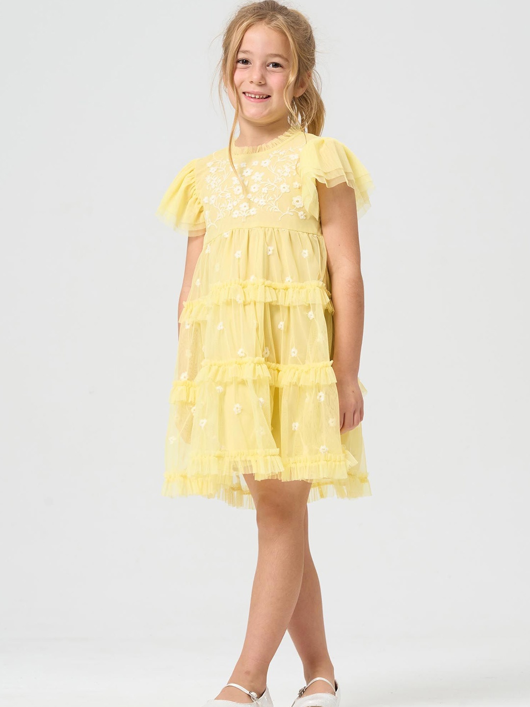 

Angel & Rocket Girls Floral Embroidered Cap Sleeve A-Line Dress, Yellow