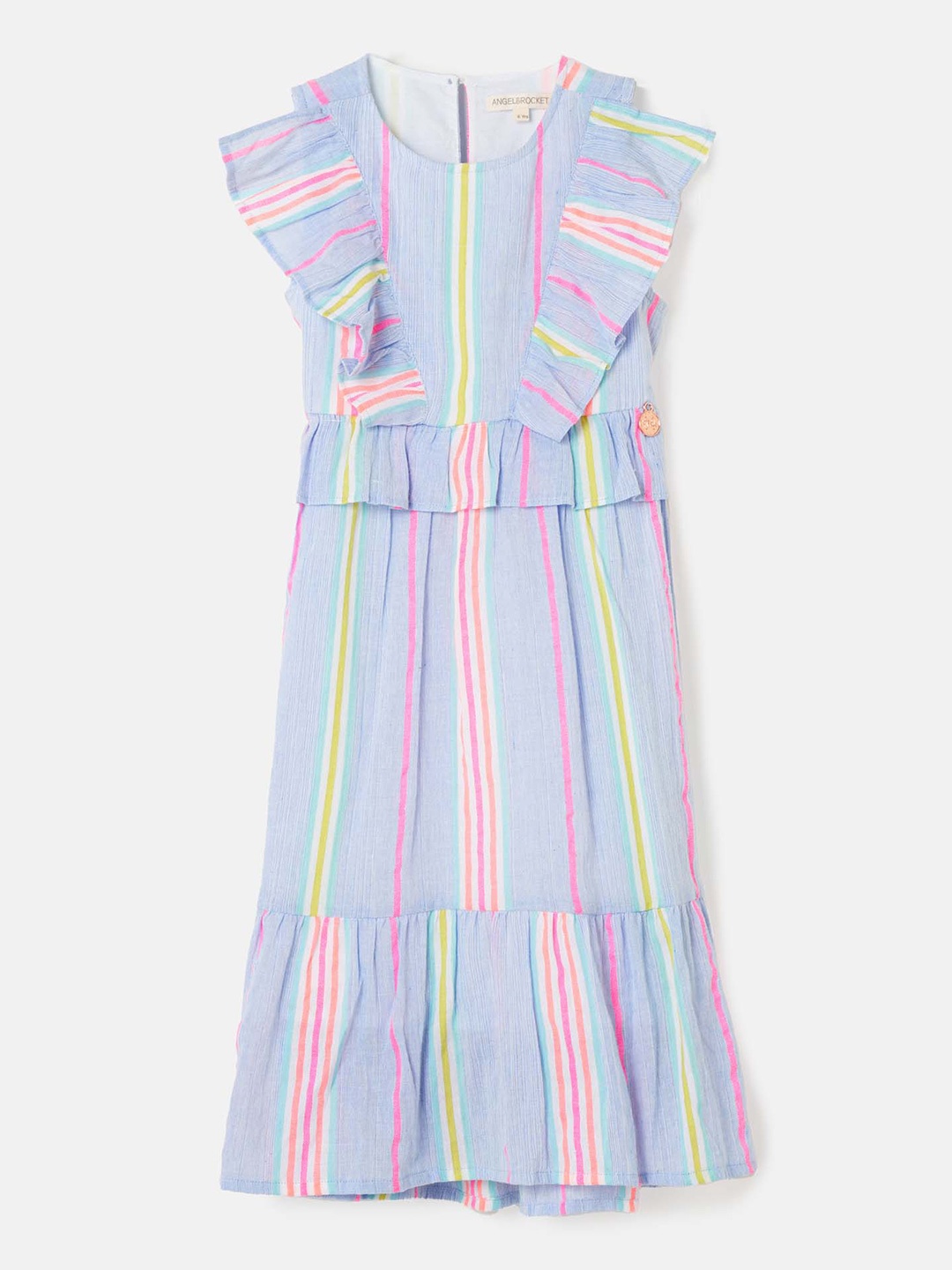 

Angel & Rocket Girls Striped Ruffled Cotton A-Line Dress, Blue