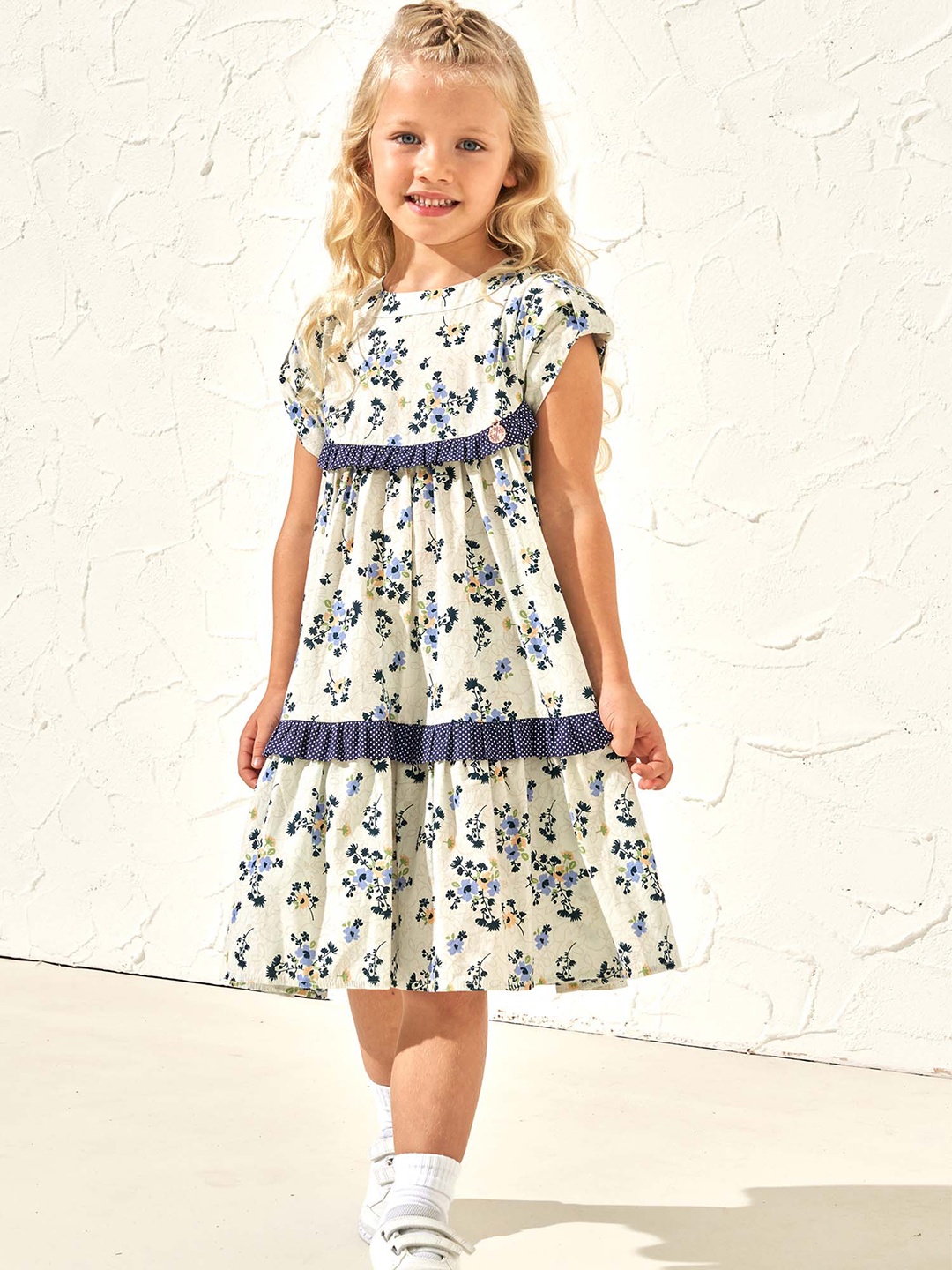 

Angel & Rocket Girls Floral Print Flutter Sleeve A-Line Cotton Dress, Blue