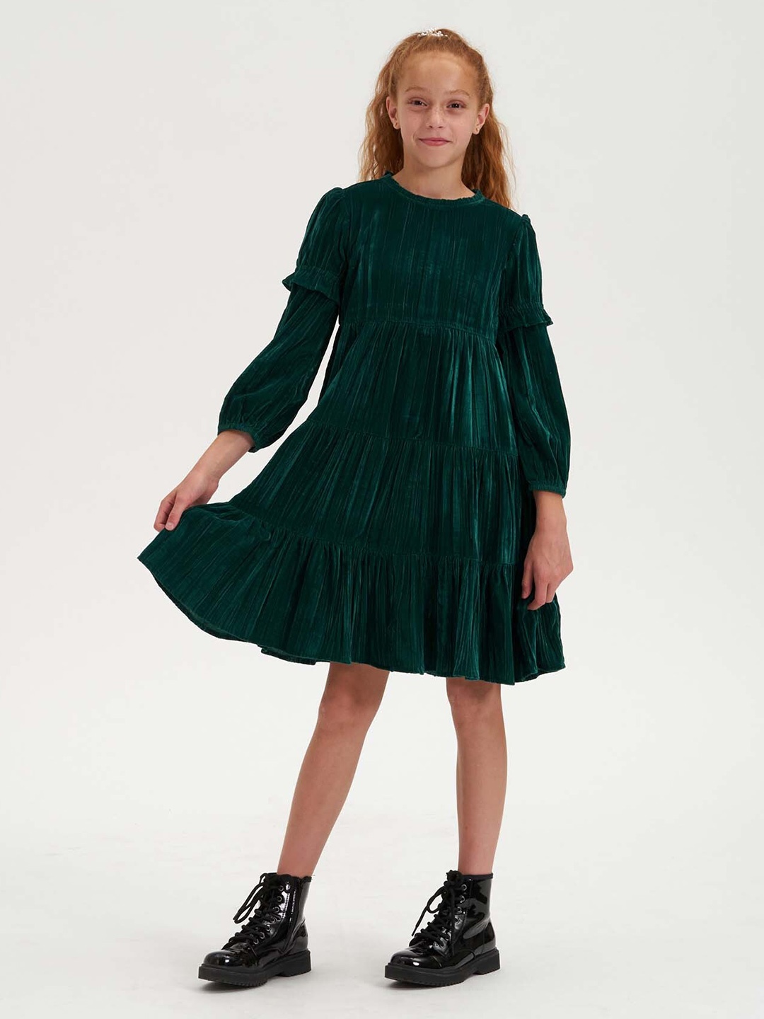 

Angel & Rocket Girls Round Neck Tiered Fit & Flare Dress, Green