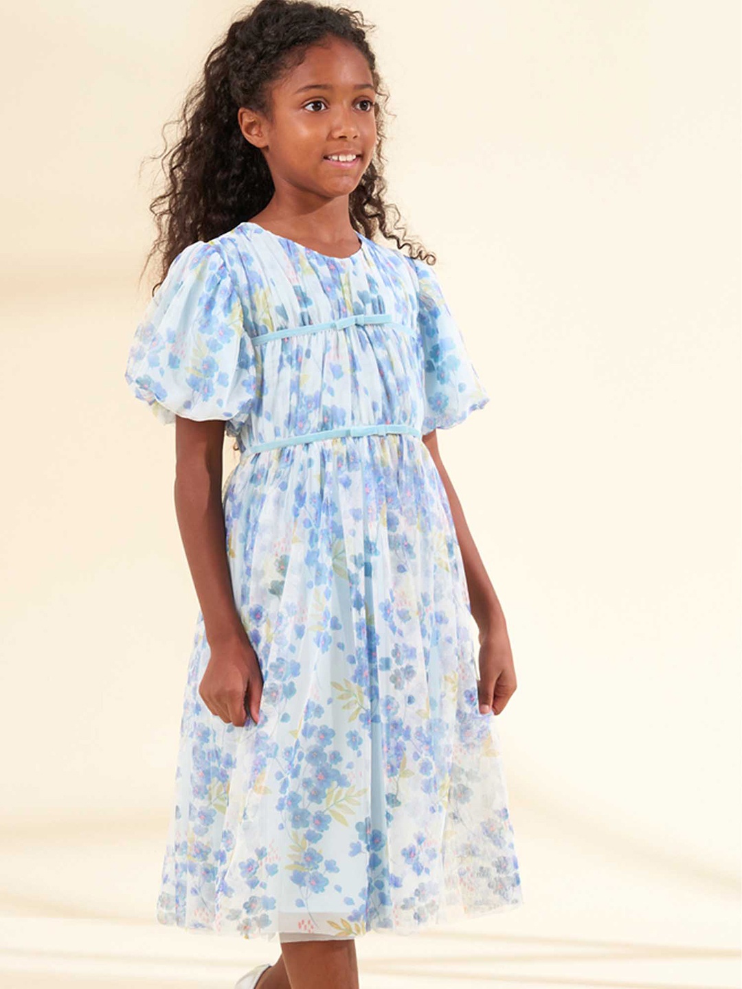 

Angel & Rocket Girls Floral Print Flutter Sleeve A-Line Dress, Blue