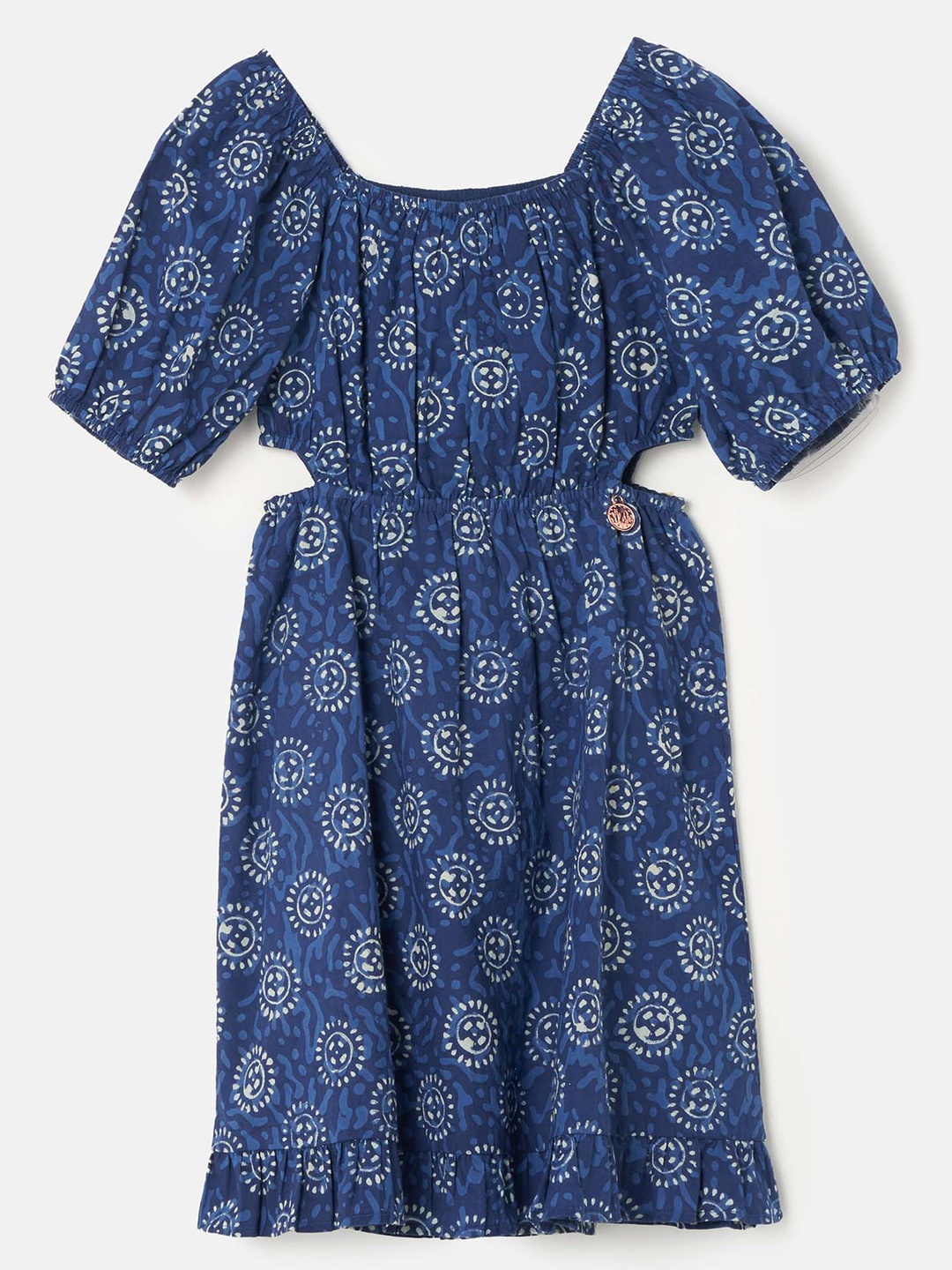 

Angel & Rocket Girls Ethnic Motifs Print Cotton Puff Sleeve A-Line Dress, Blue