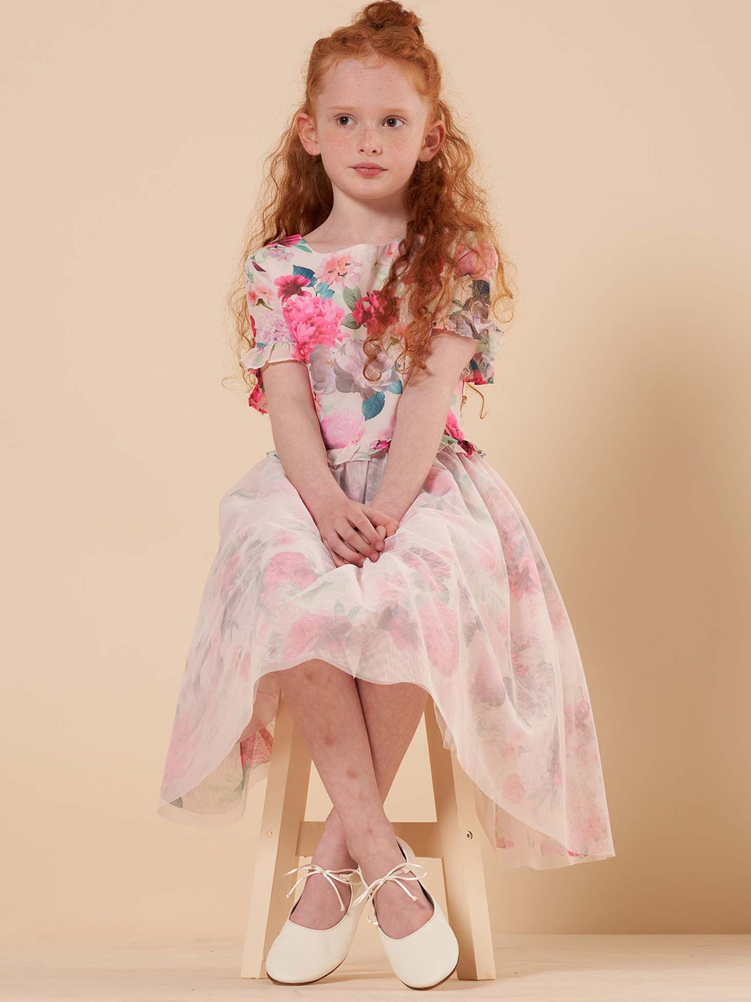 

Angel & Rocket Girls Floral Printed Ruffles Fit & Flare Midi Dress, Pink