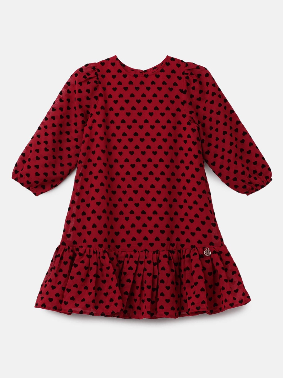 

Angel & Rocket Girls Polka Dot Print Puff Sleeves Drop-Waist Dress, Red