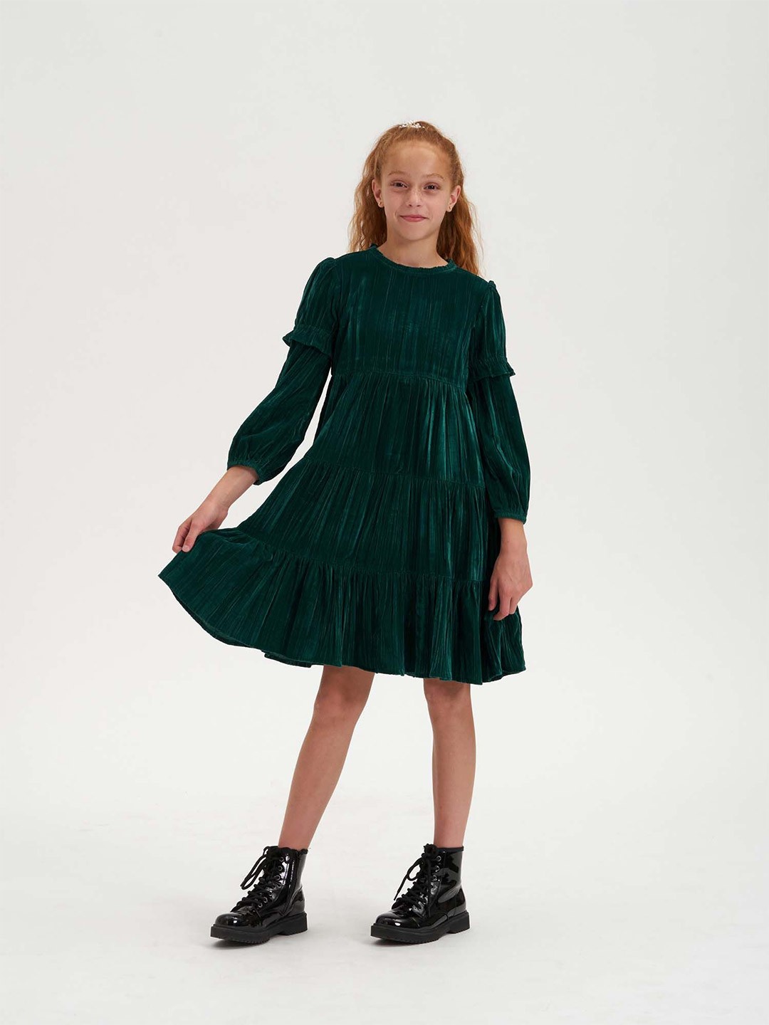 

Angel & Rocket Girls Puff Sleeves Fit & Flare Dress, Green