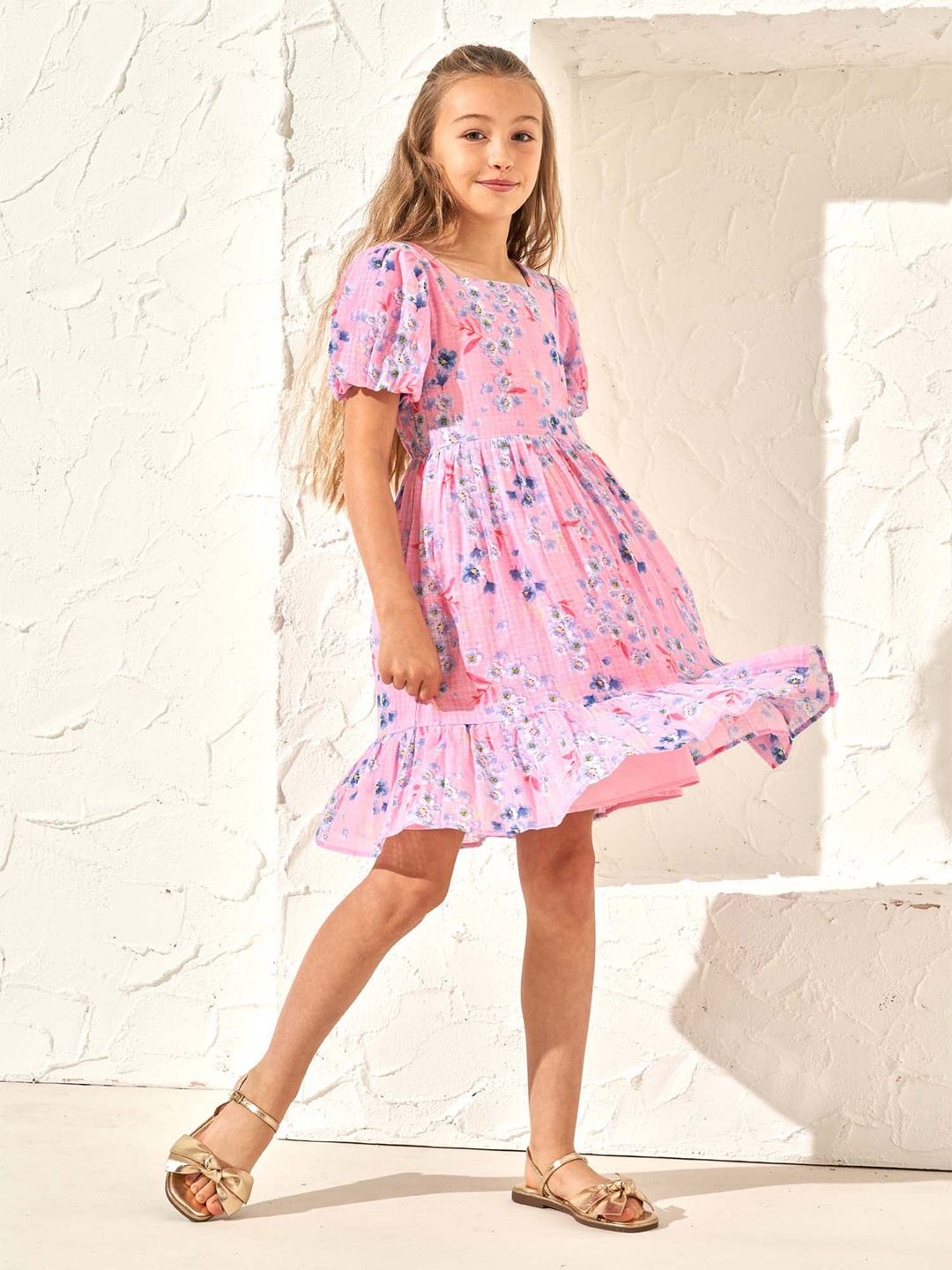 

Angel & Rocket Girls Floral Print Fit & Flare Cotton Dress, Pink