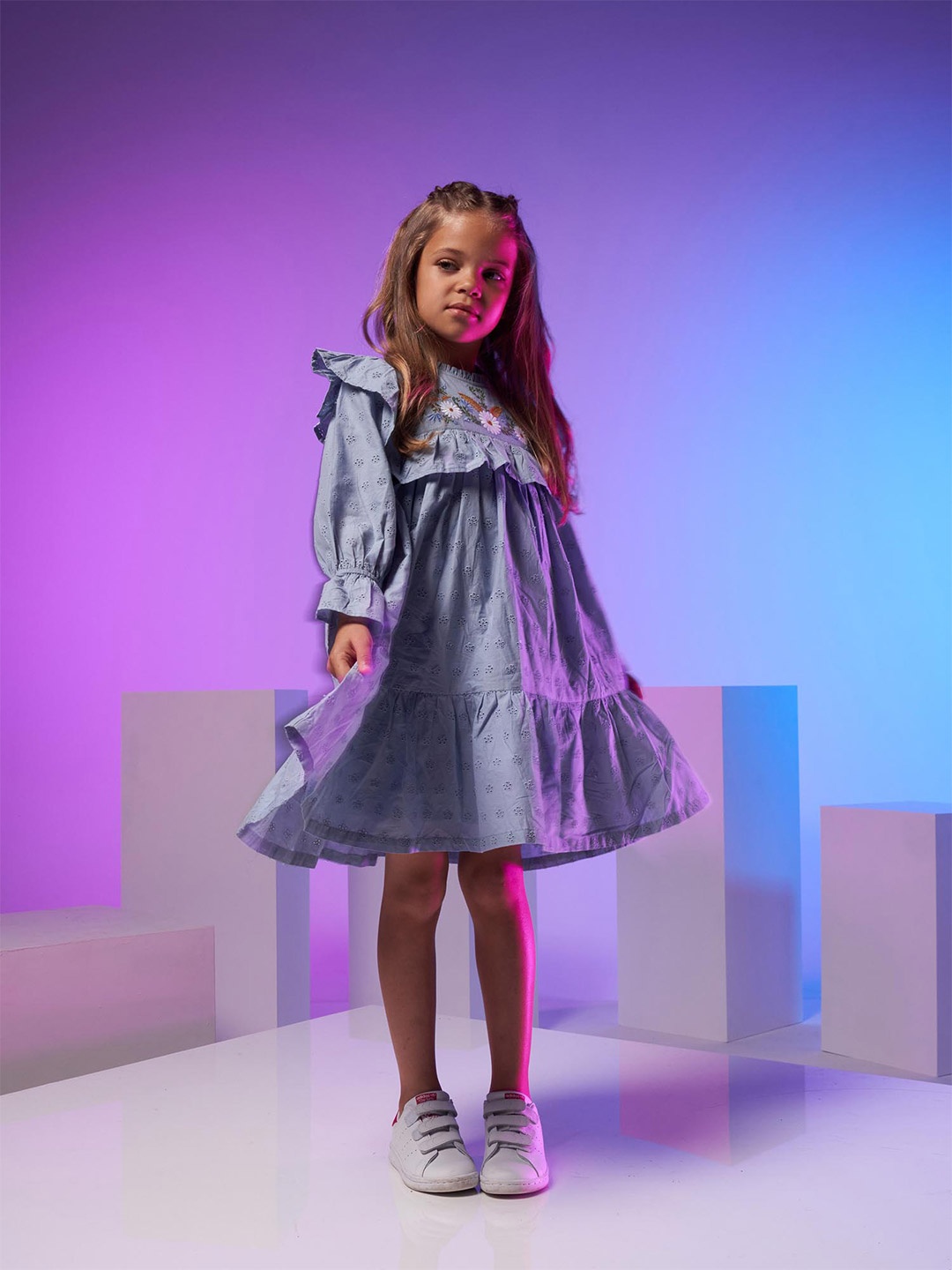 

Angel & Rocket Girls Floral Printed Cotton Puff Sleeve Fit & Flare Dress, Blue