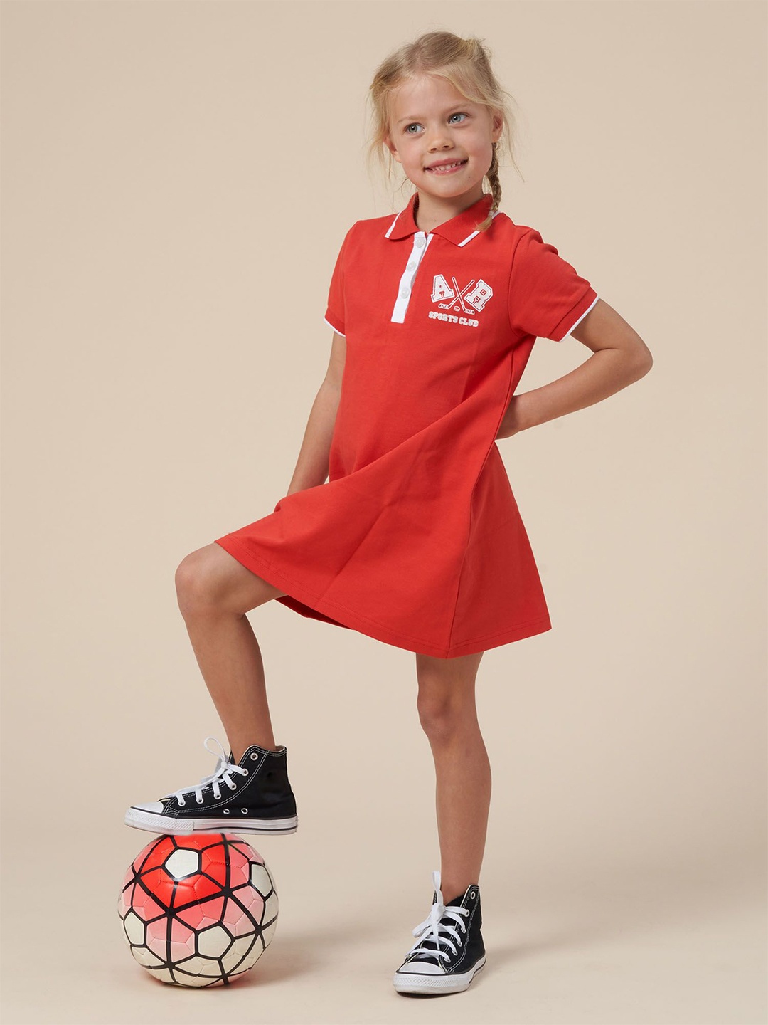 

Angel & Rocket Shirt Collar Short Sleeve Cotton T-shirt Dress, Red