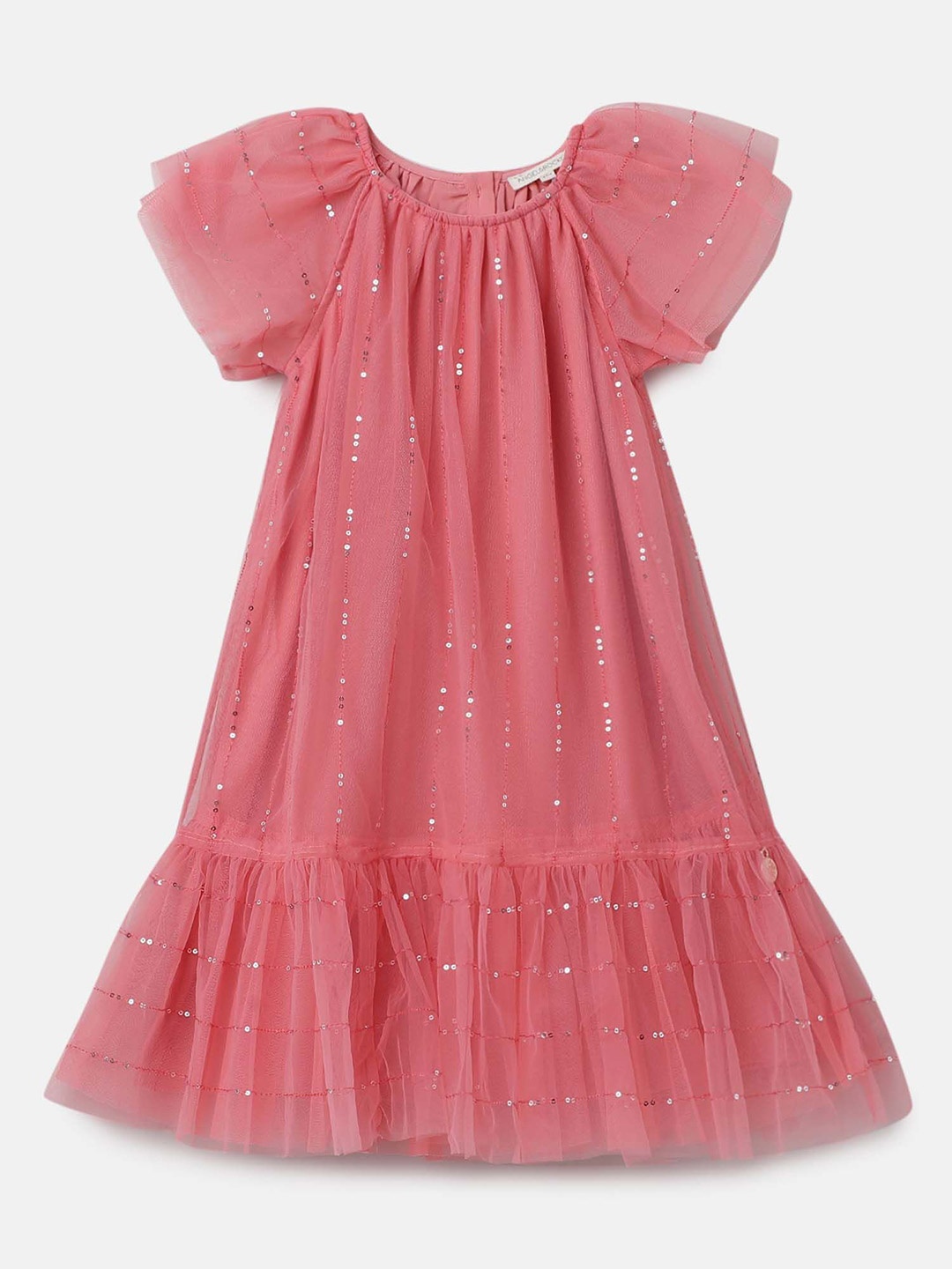 

Angel & Rocket Girls Embellished Puff Sleeve A-Line Dress, Coral