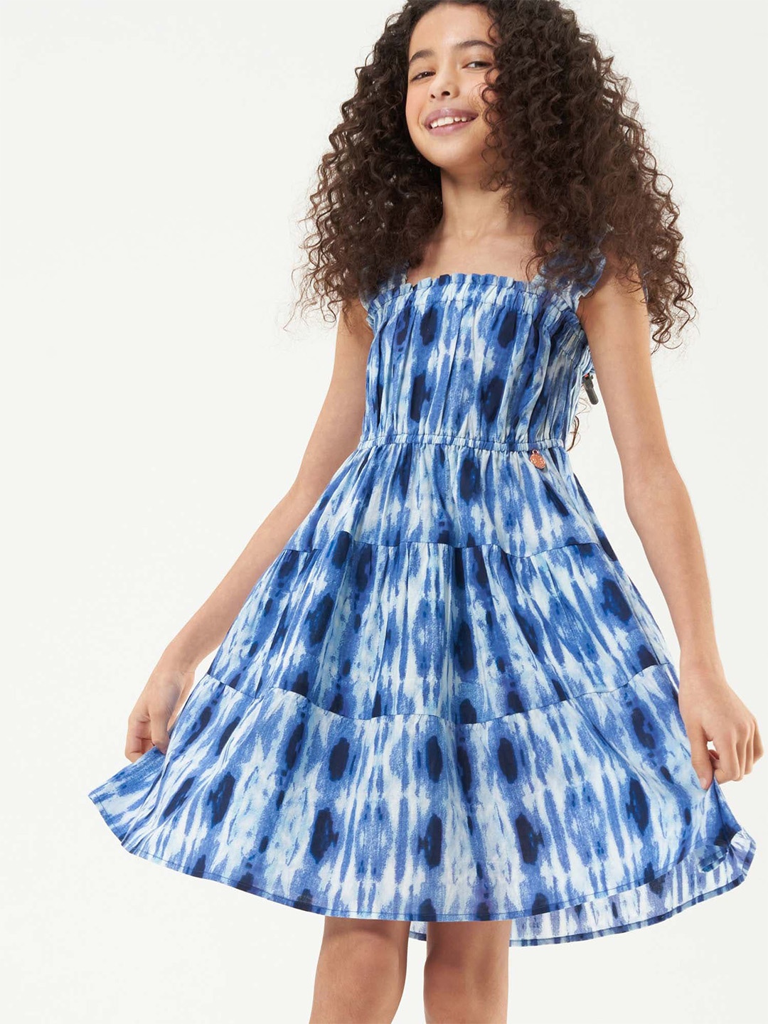 

Angel & Rocket Girls Tie And Dye Dyed Cotton Fit & Flare Dress, Blue