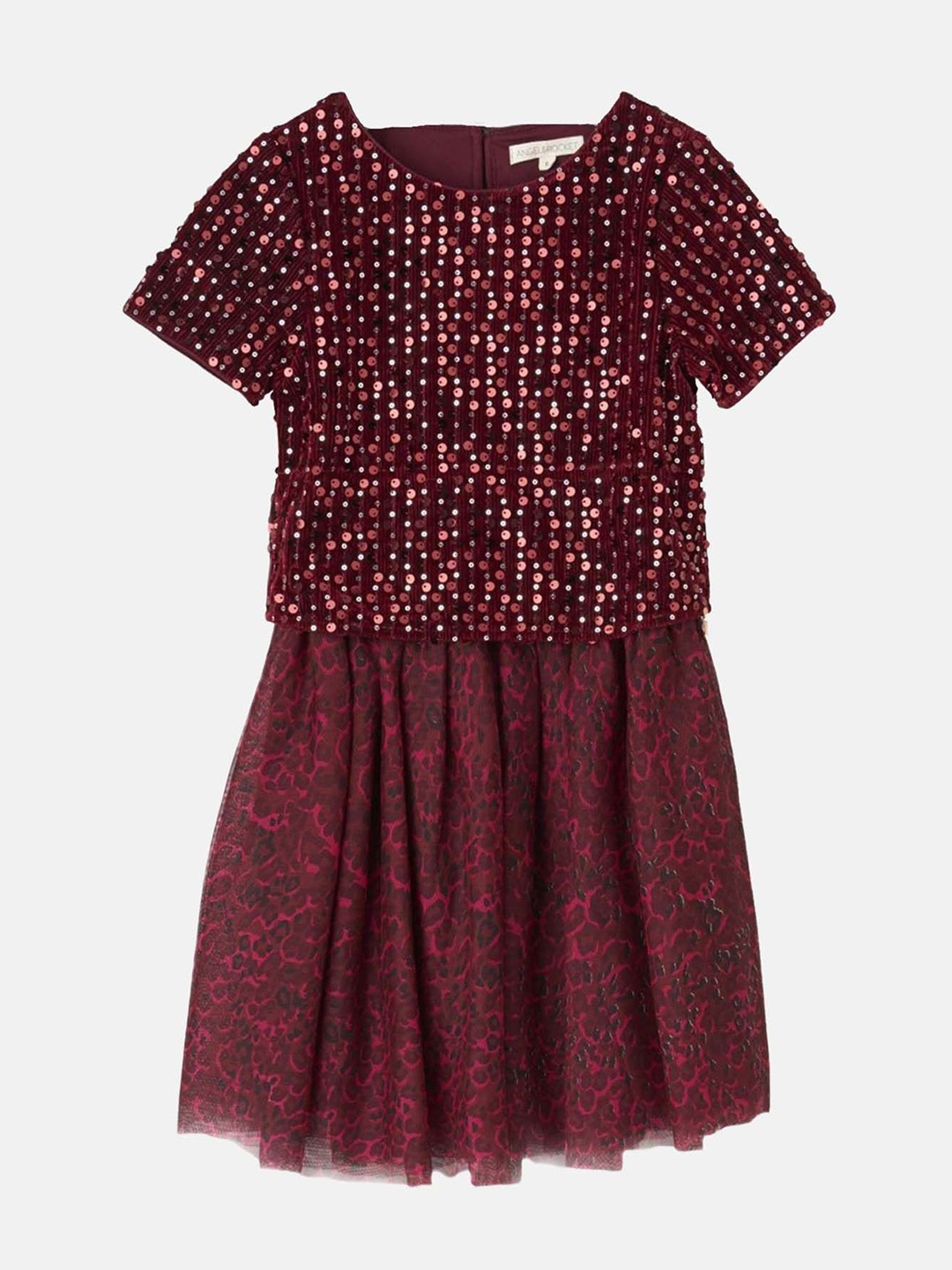 

Angel & Rocket Girls Self Design Sequined Fit & Flare Dress, Red