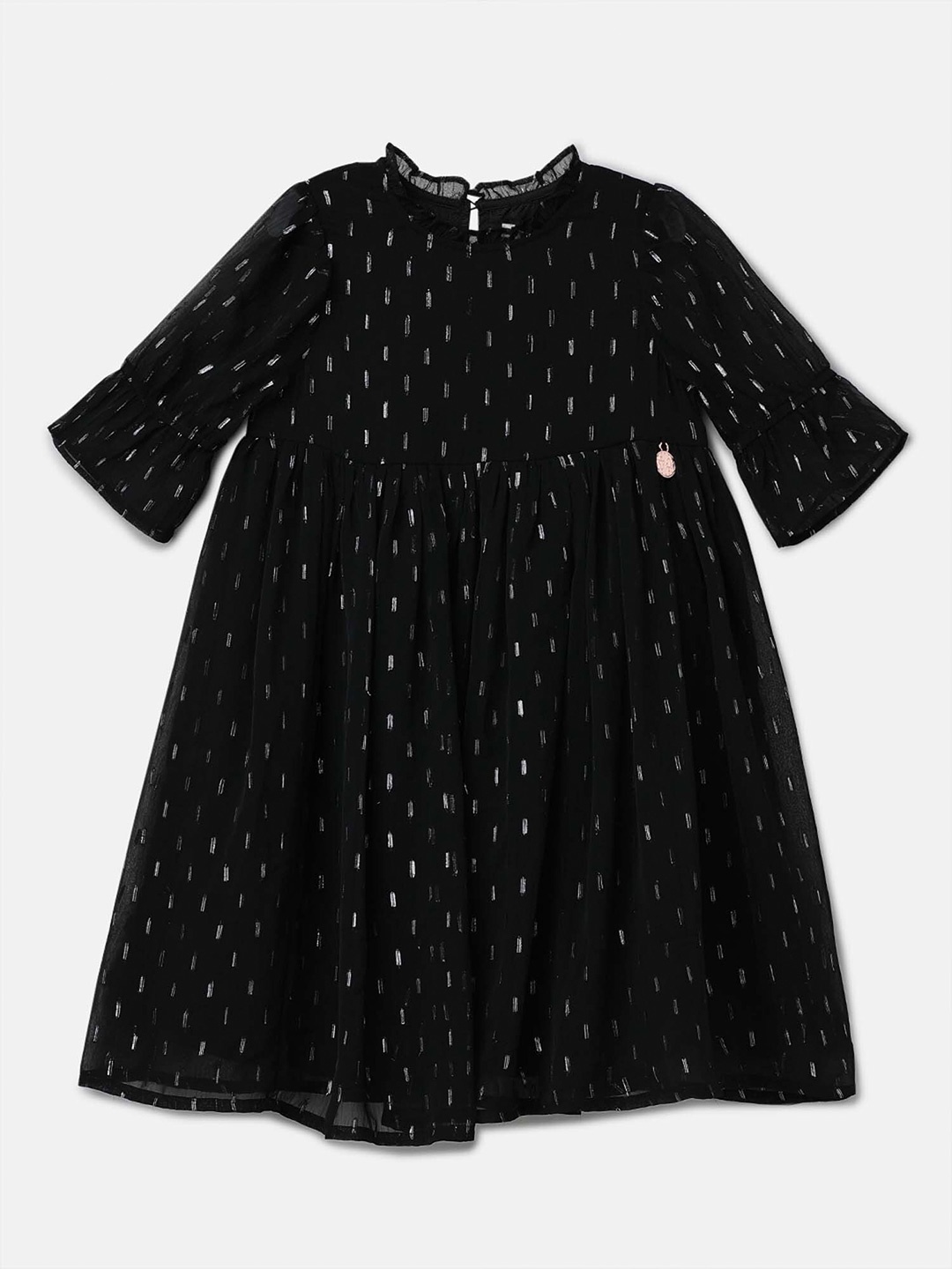 

Angel & Rocket Girls Self Design Bell Sleeve A-Line Dress, Black