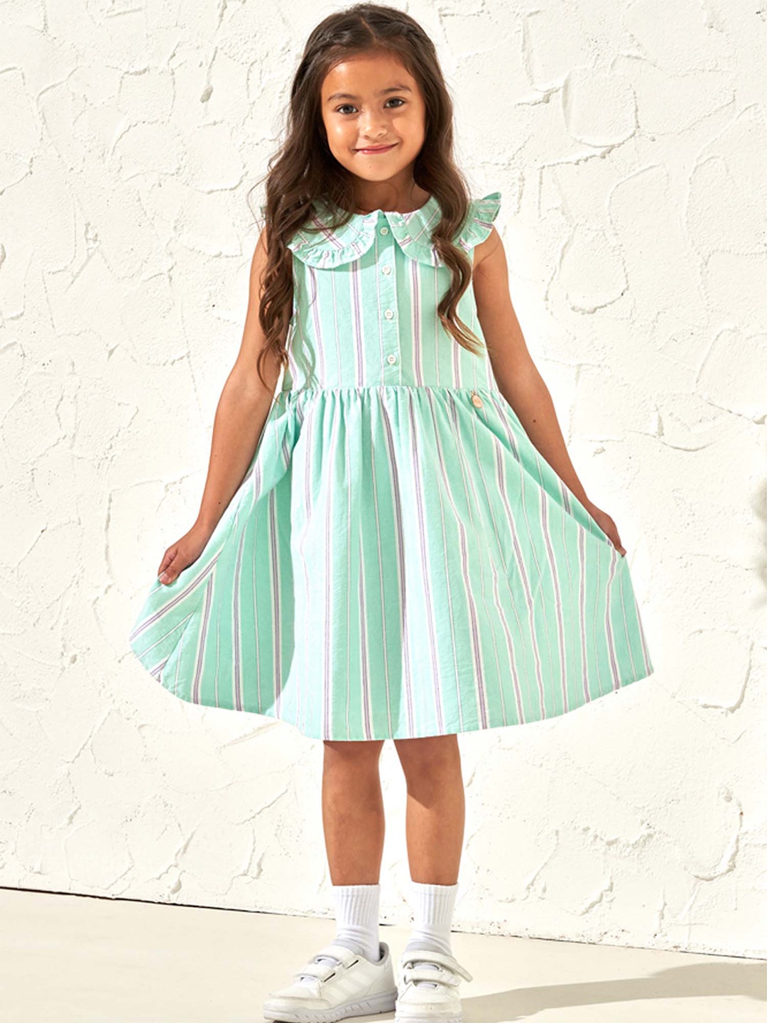 

Angel & Rocket Girls Striped Peter Pan Collar Fit and Flare Dress, Green