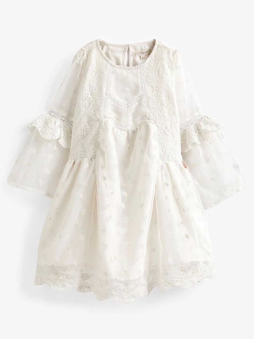 

Angel & Rocket Girls Floral Embroidered Bell Sleeve A-Line Dress, White