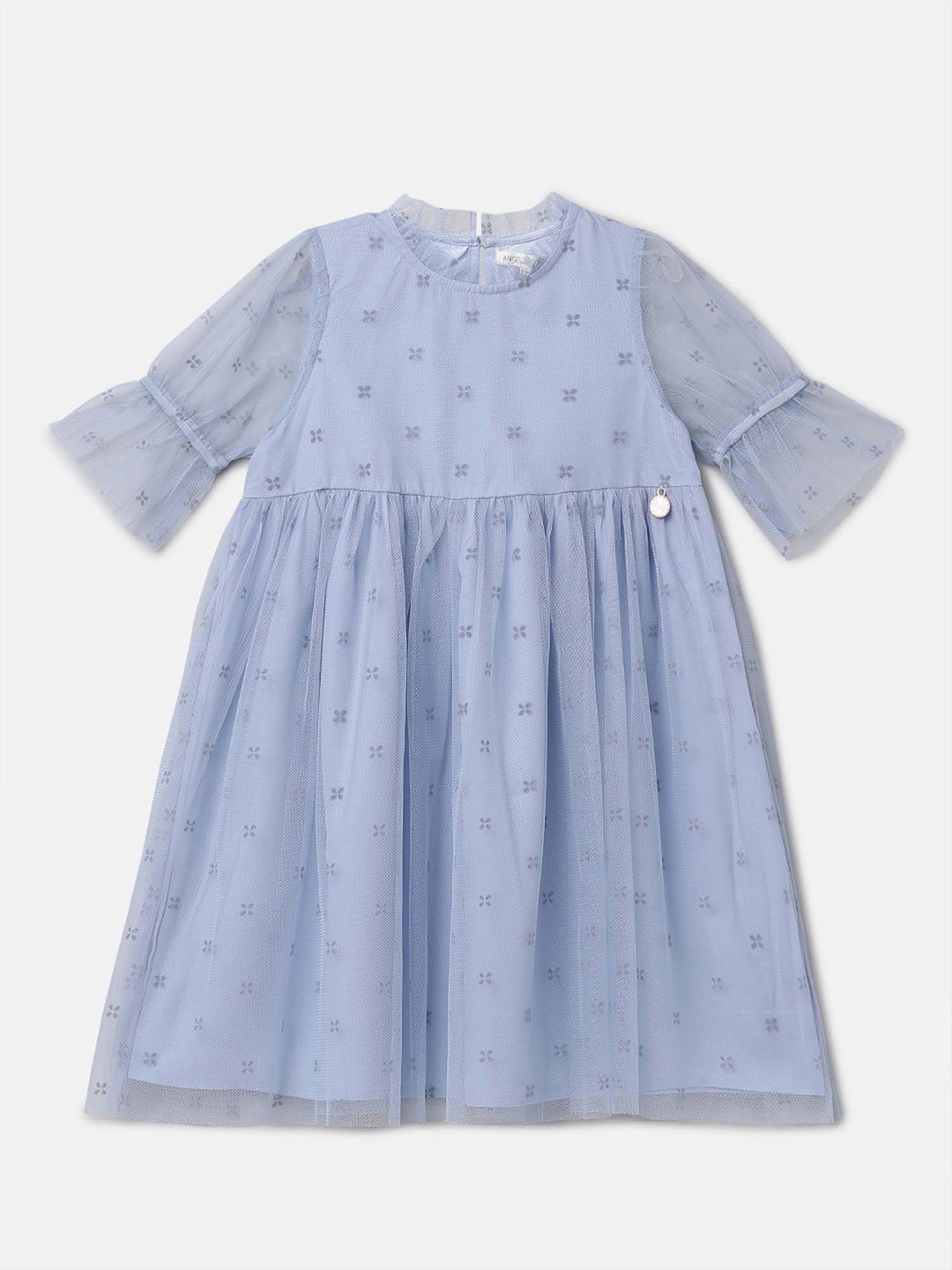 

Angel & Rocket Girls Self Design Round Neck Puff Sleeves A-Line Dress, Blue