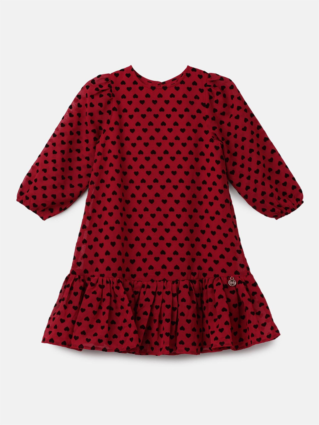 

Angel & Rocket Girls Polka Dot Print Puff Sleeves Drop-Waist Dress, Red