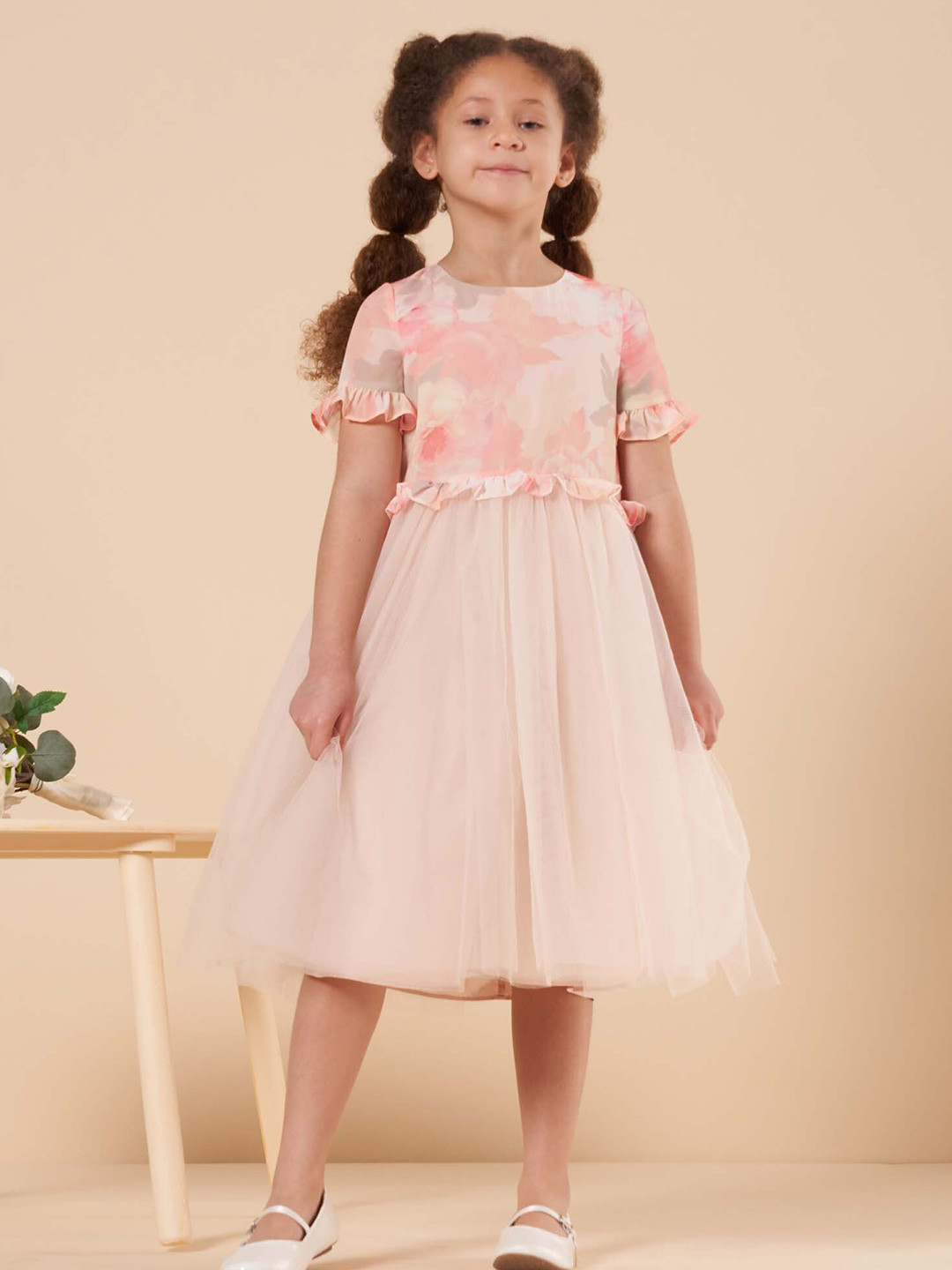 

Angel & Rocket Girls Round Neck Floral Printed Fit & Flare Dress, Pink