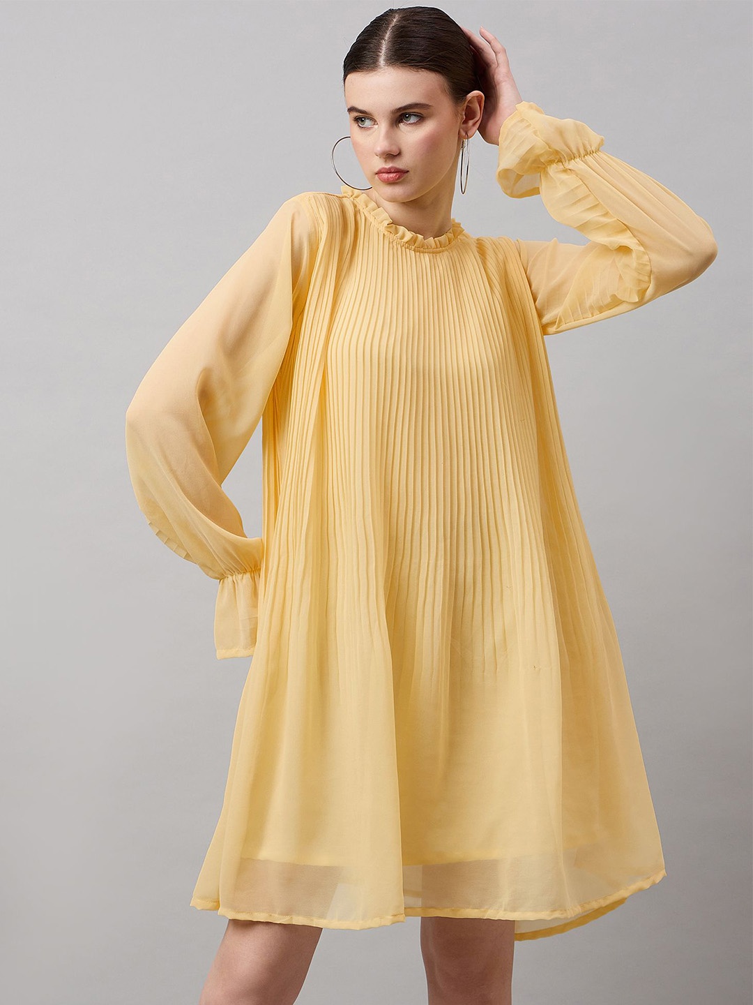 

Roadster Georgette Solid Above Knee A Line Dress, Yellow