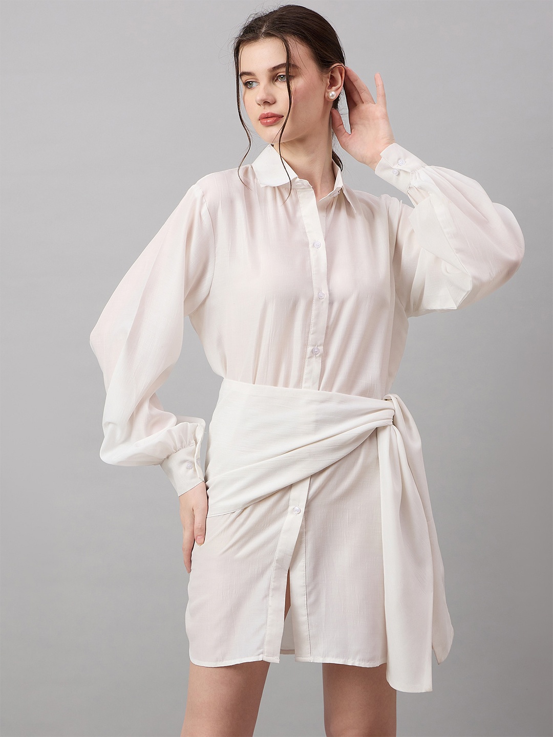 

Roadster Poly Rayon Solid Above Knee Shirt Dress, White