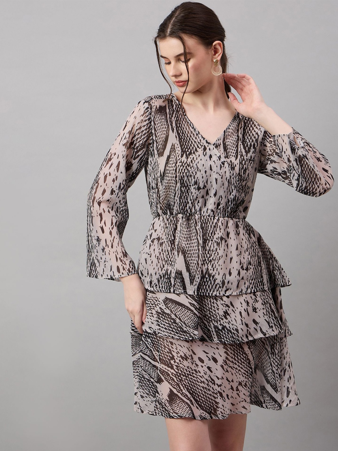 

Roadster Georgette Snake Print Mini Fit and Flare Dress, Grey