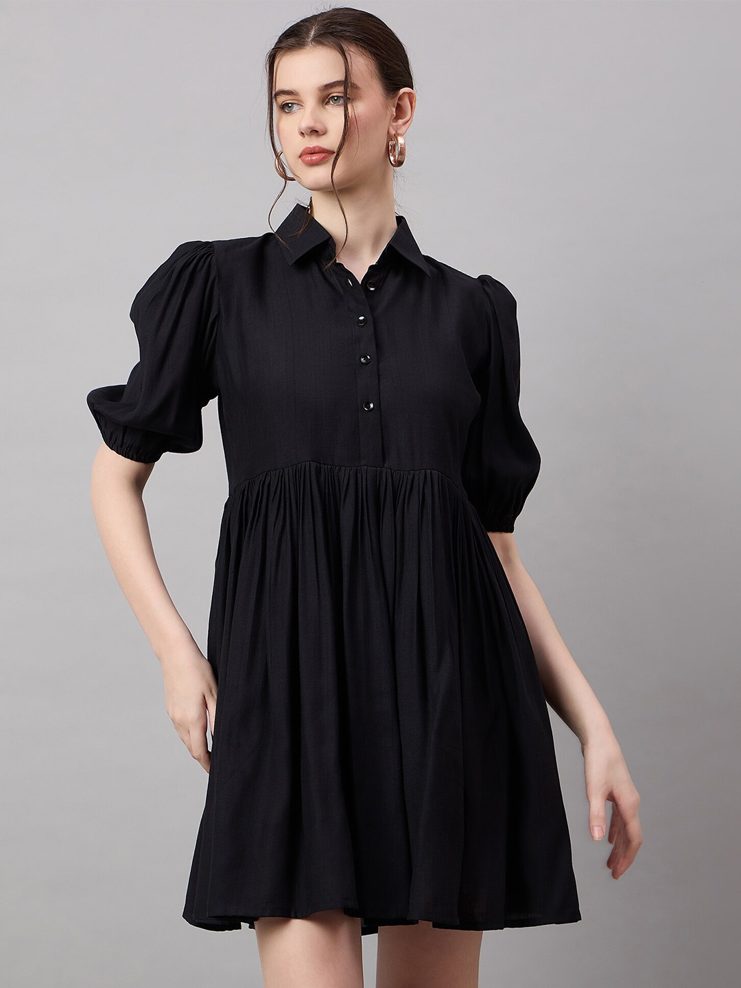 

Roadster Poly Rayon Solid Short A Line Dress, Black