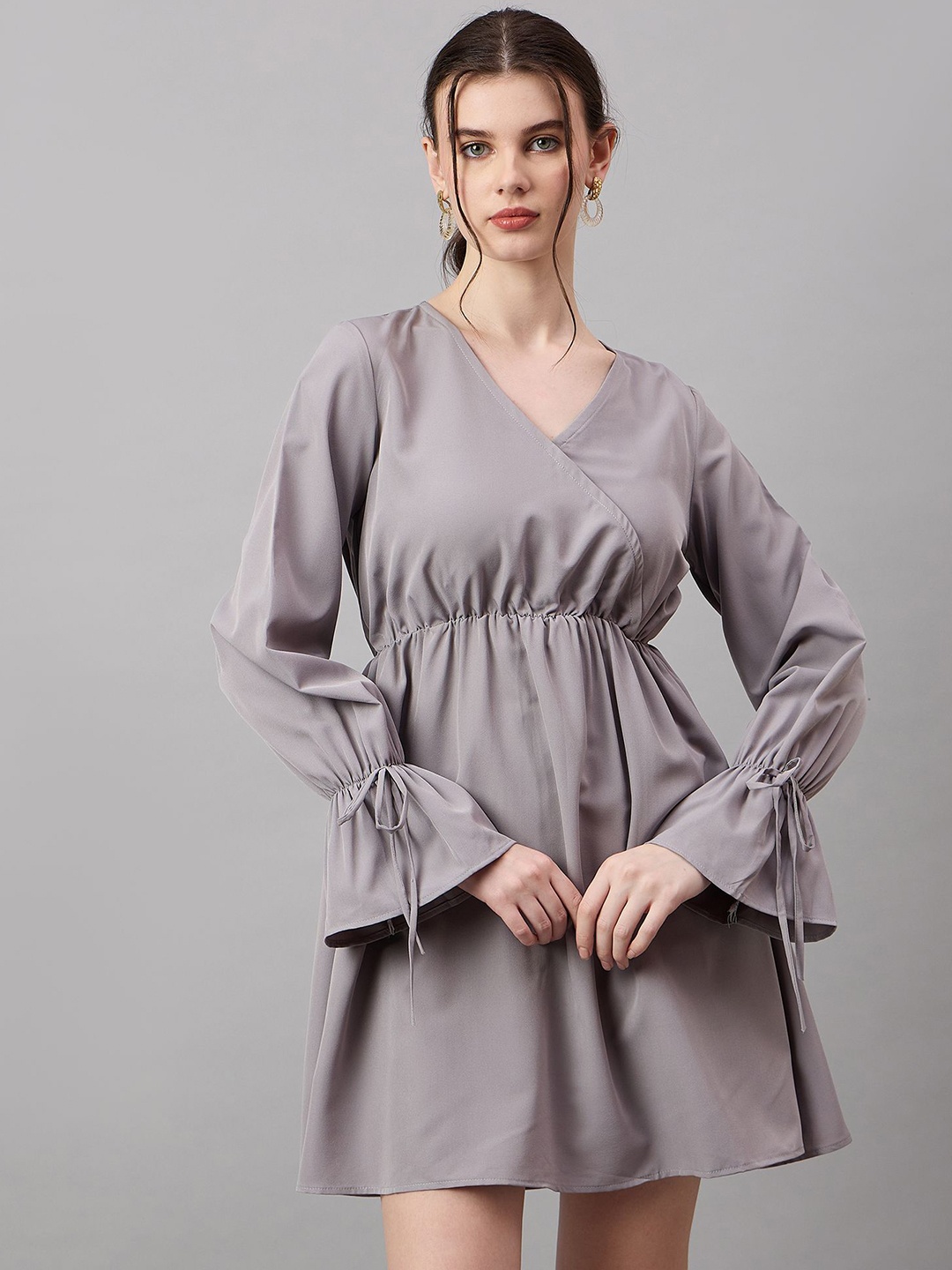 

Roadster Georgette Solid Mini Fit and Flare Dress, Grey