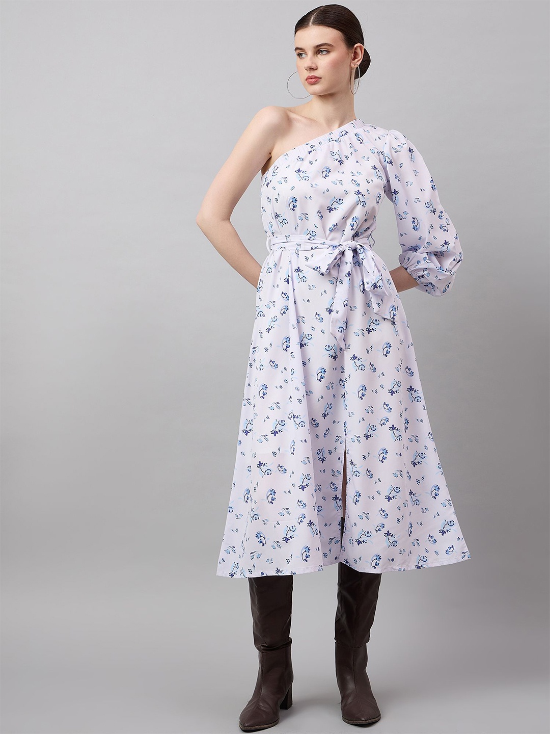 

Roadster Georgette Floral Below Knee A Line Dress, White
