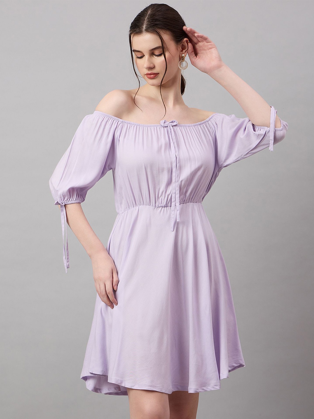 

Roadster Georgette Solid Mini Fit and Flare Dress, Lavender