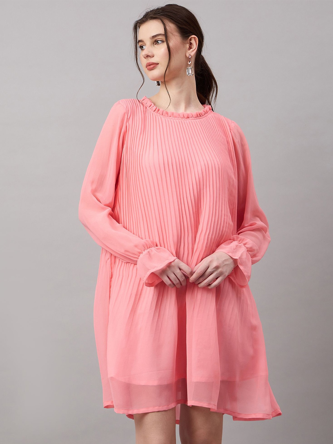 

Roadster Poly Rayon Solid Above Knee A Line Dress, Pink