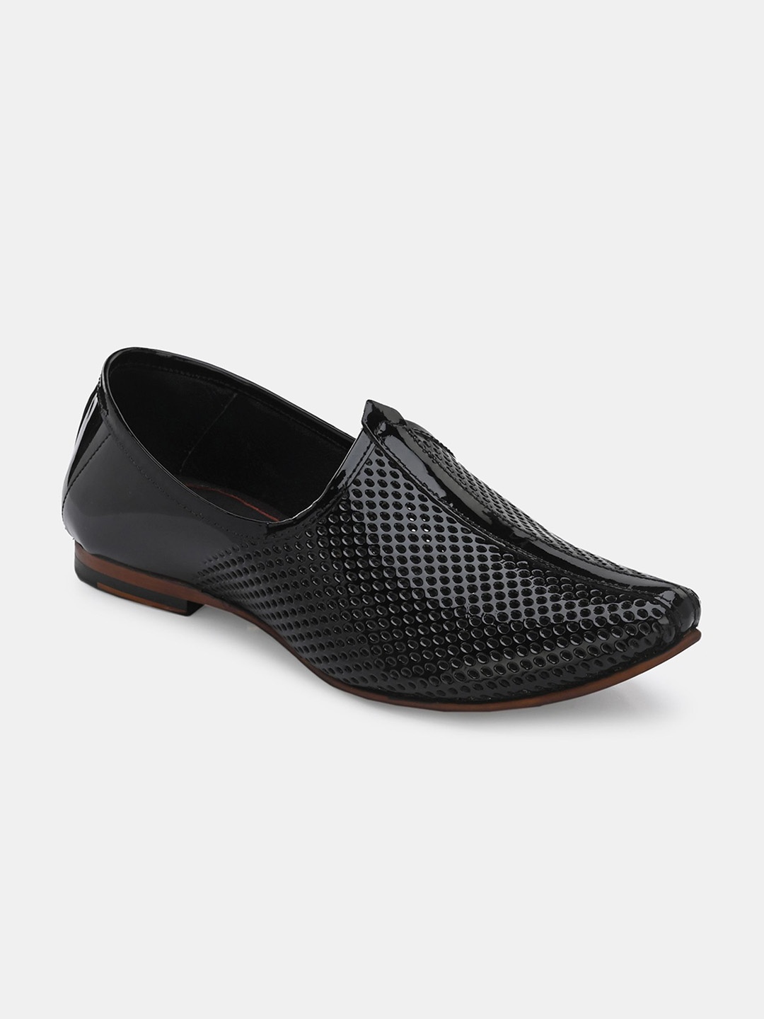 

Lafattio Men Textured Round Toe Comfort Insole Lightweight Leather Mojaris, Black