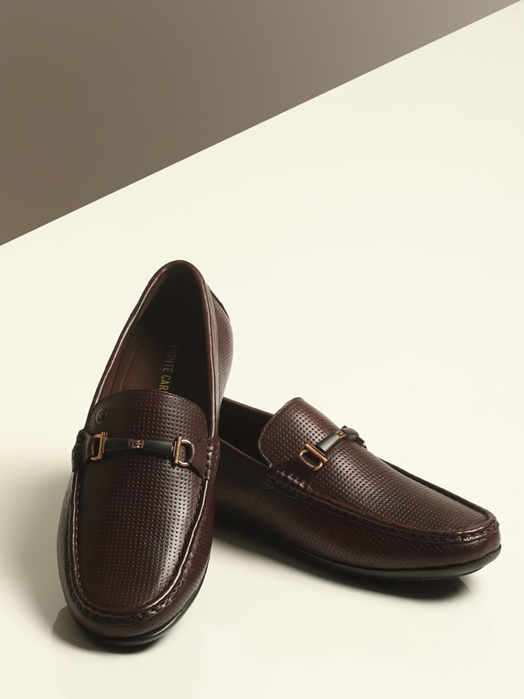 

Monte Carlo Men Textured Leather Horsebit Loafers, Brown