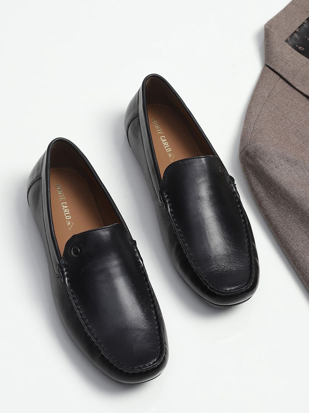 

Monte Carlo Men Round Toe Leather Loafers, Black