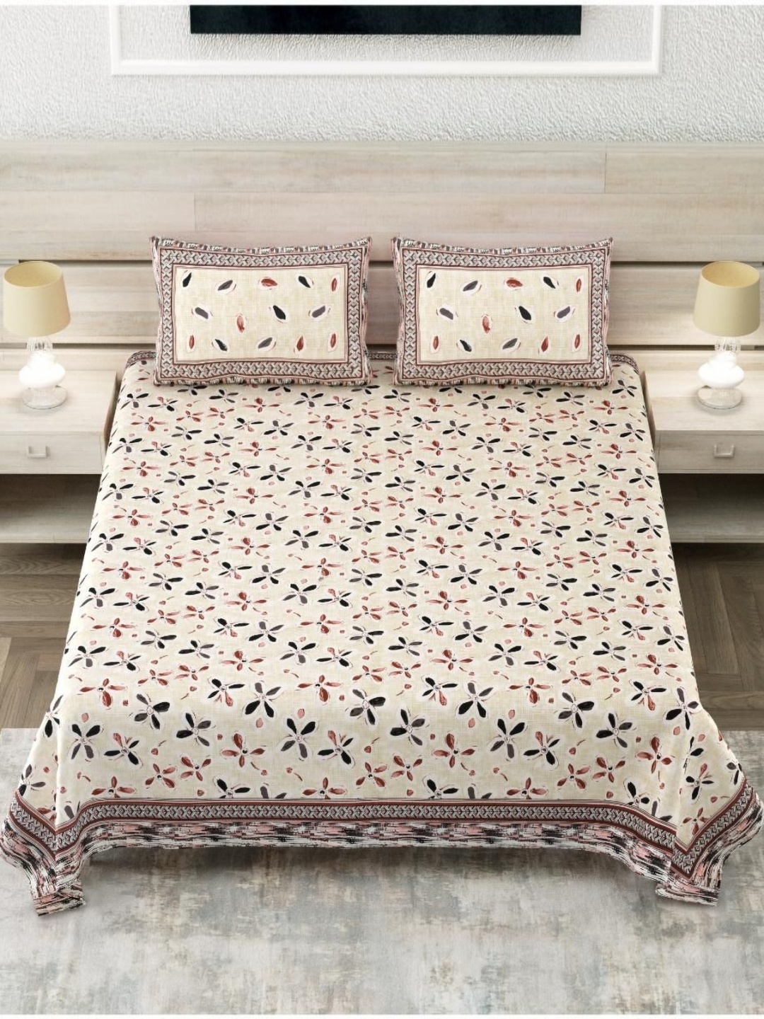 

Block Print Story Cream & White Ethnic Motifs Cotton 210 TC King Bedsheet Set