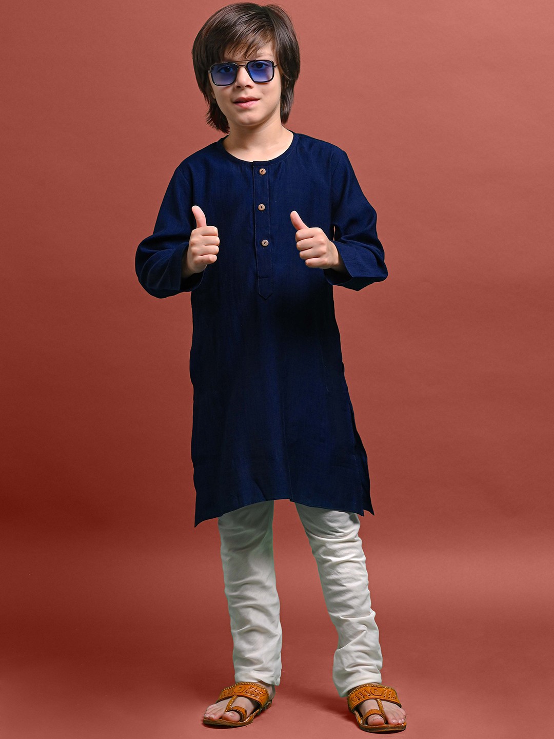 

VESHAM Boys Round Neck Long Sleeves Cotton Straight Kurta, Blue