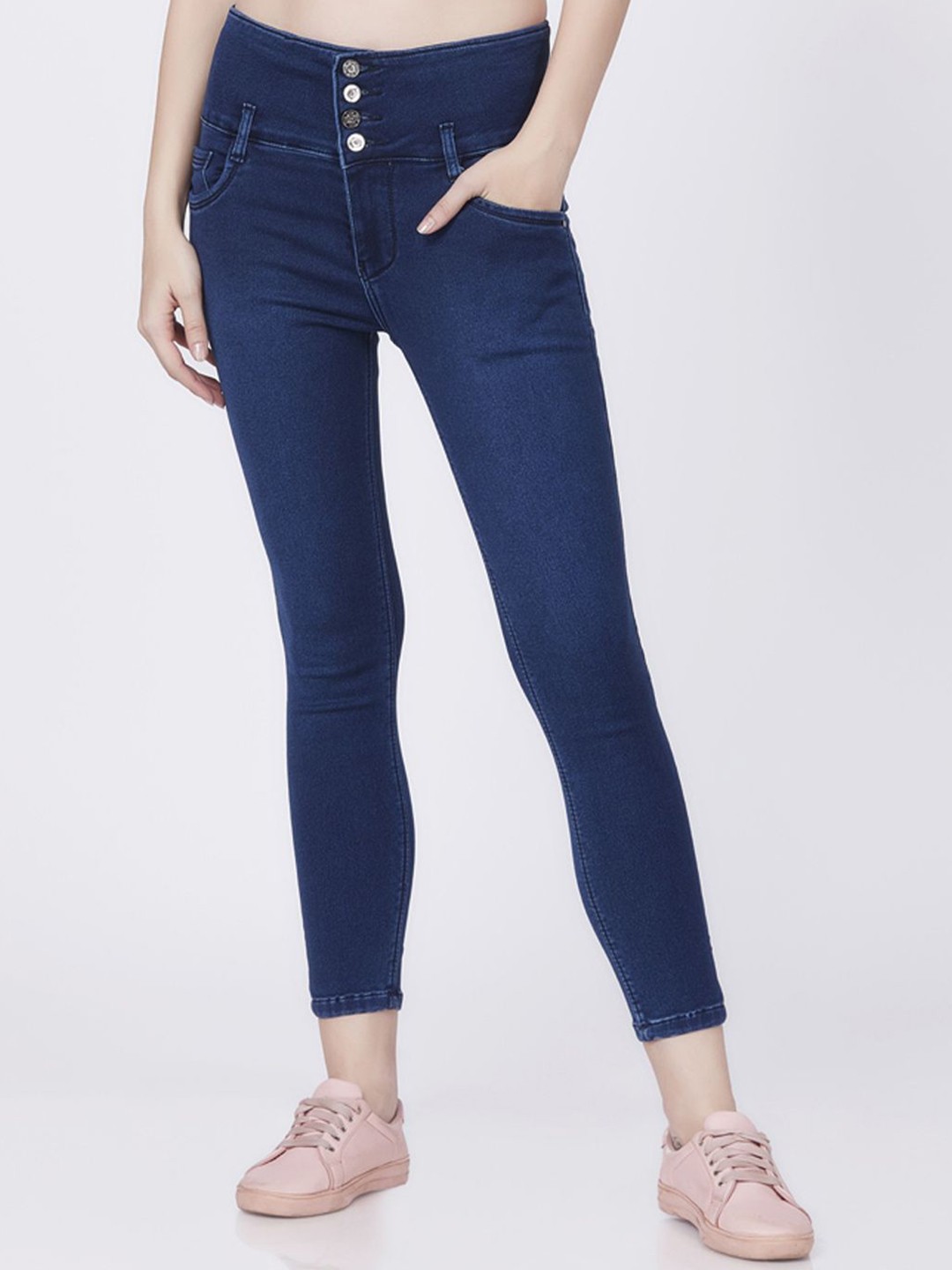 

Blum Denim Women Clean Look Dark Shade Skinny Fit High-Rise Cotton Stretchable Jeans, Navy blue