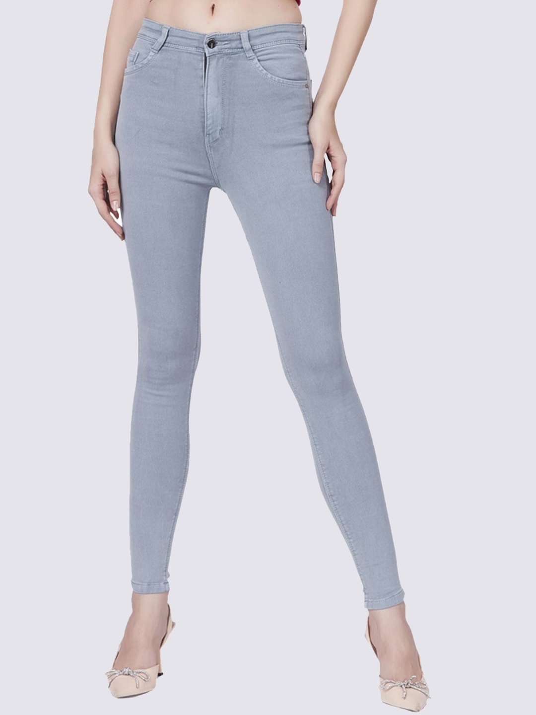 

Blum Denim Women Skinny Fit High-Rise Clean Look Cotton Stretchable Jeans, Grey