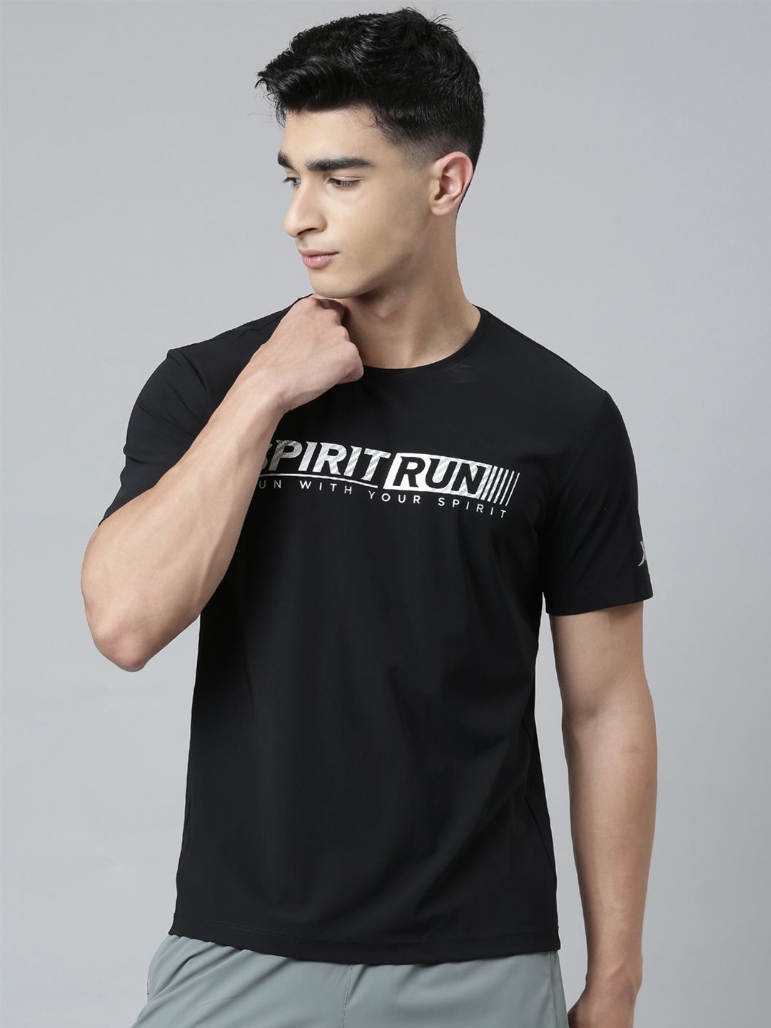 

Xtep Typography Printed Round Neck Short Sleeves Sports T-shirt, Black