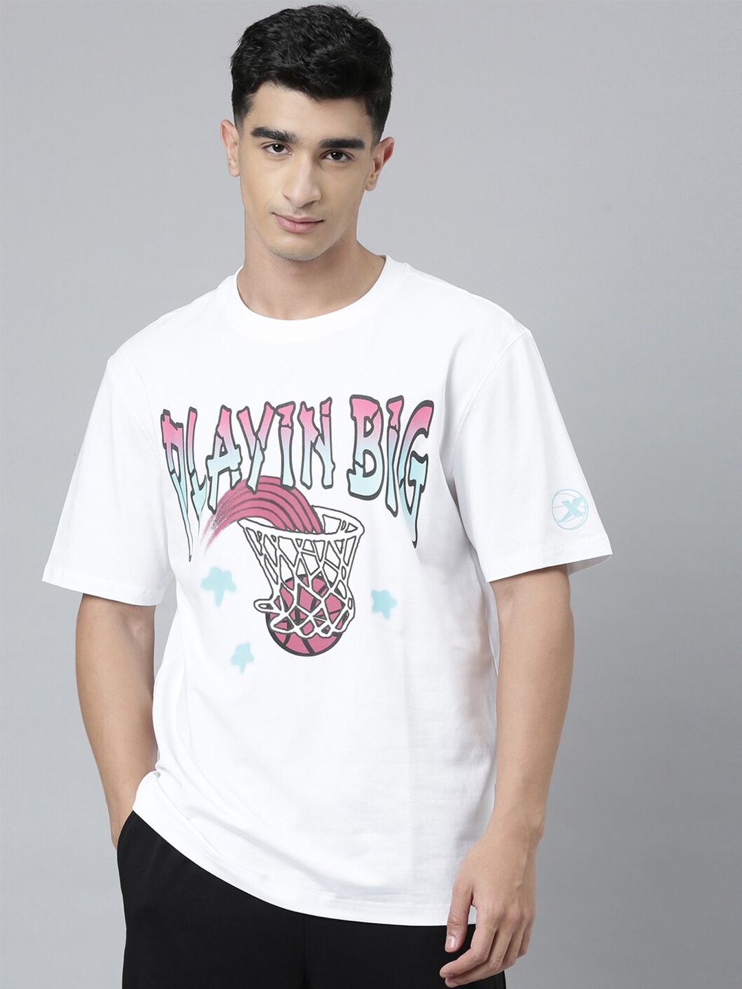 Xtep Typography Printed Round Neck Relaxed Fit Sports T-shirt, White