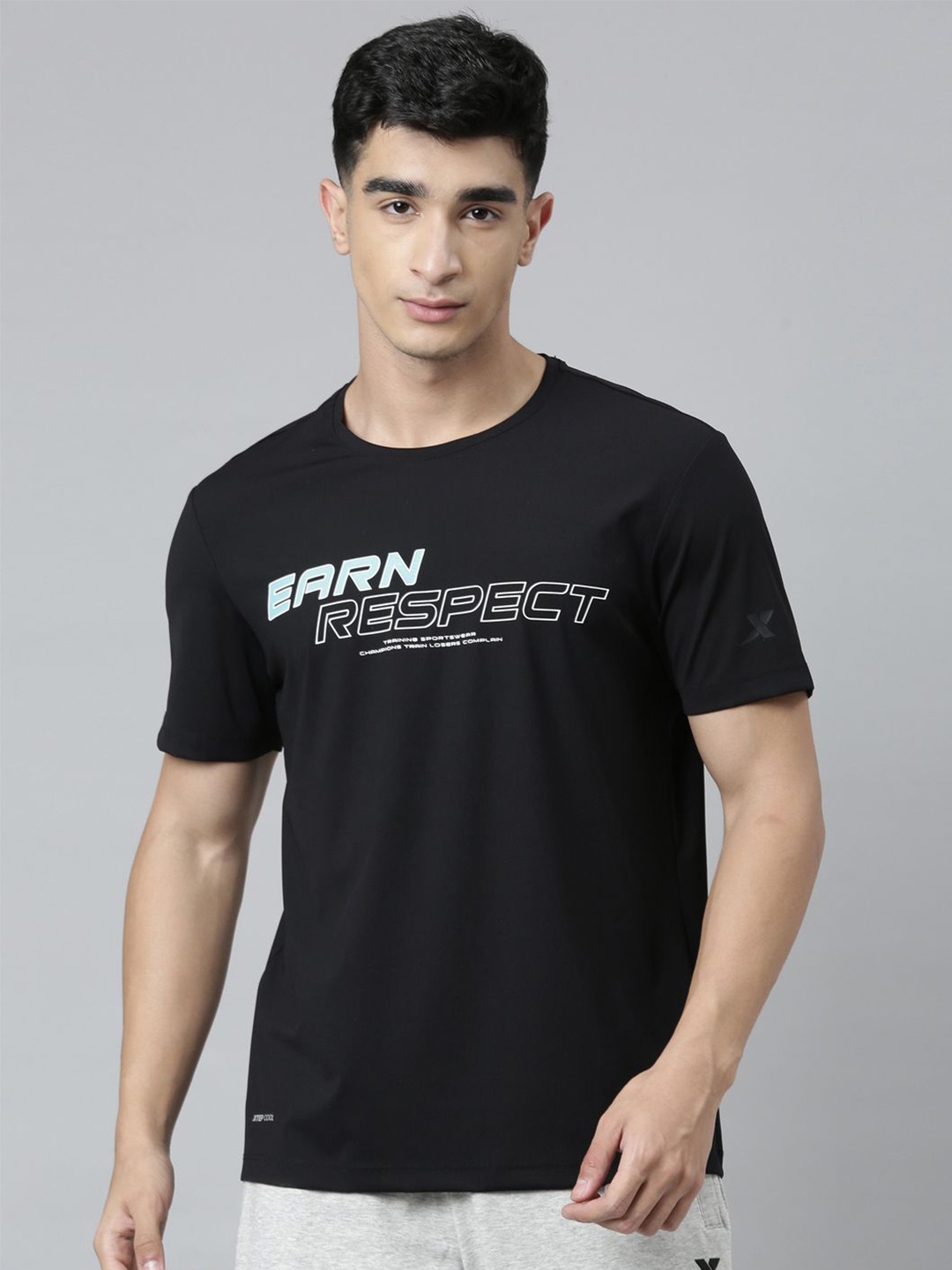 Xtep Typography Printed Round Neck Short Sleeves Sports T-shirt, Black