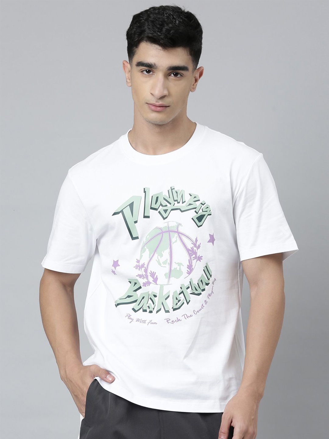 Xtep Typography Printed Pure Cotton Relaxed Fit Sports T-shirt, White