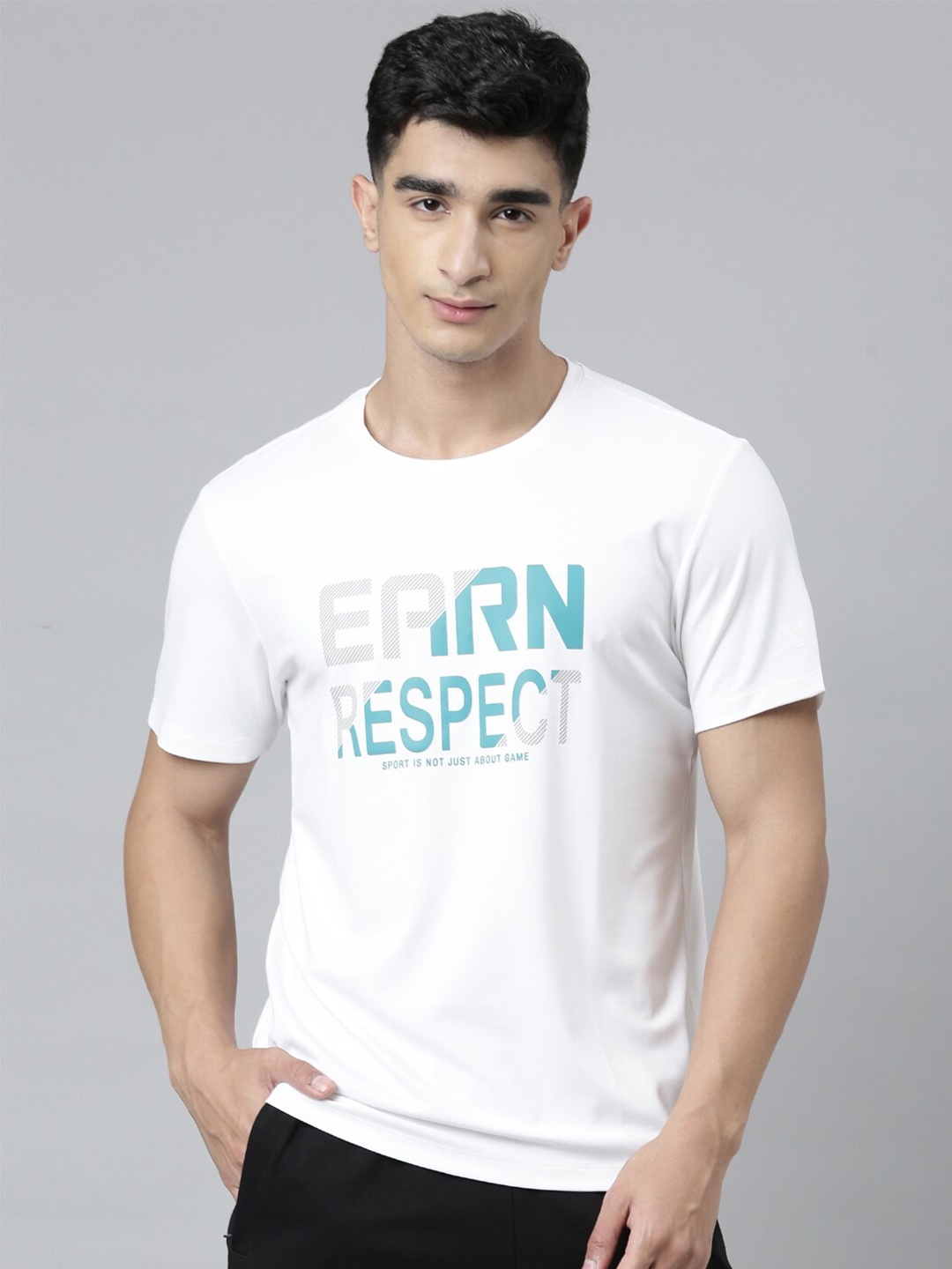 Xtep Typography Printed Round Neck Sleeves Sports T-shirt, White