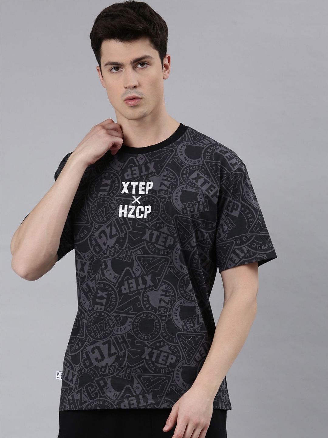 

Xtep Typography Printed Round Neck Relaxed Fit Pure Cotton Sports T-shirt, Black