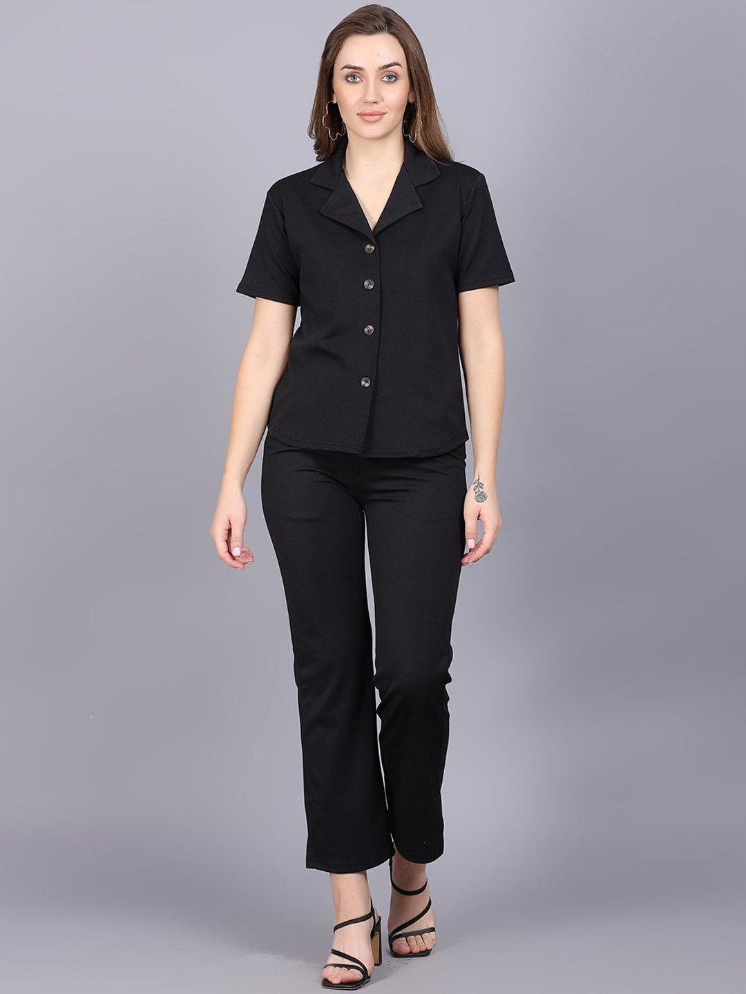 

BAESD Lapel Collar Shirt With Trousers, Black