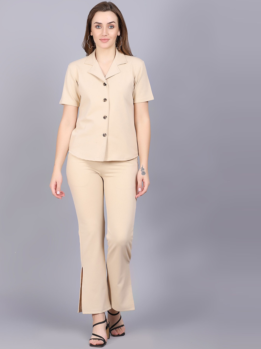 

BAESD Lapel Collar Shirt With Trousers, Cream