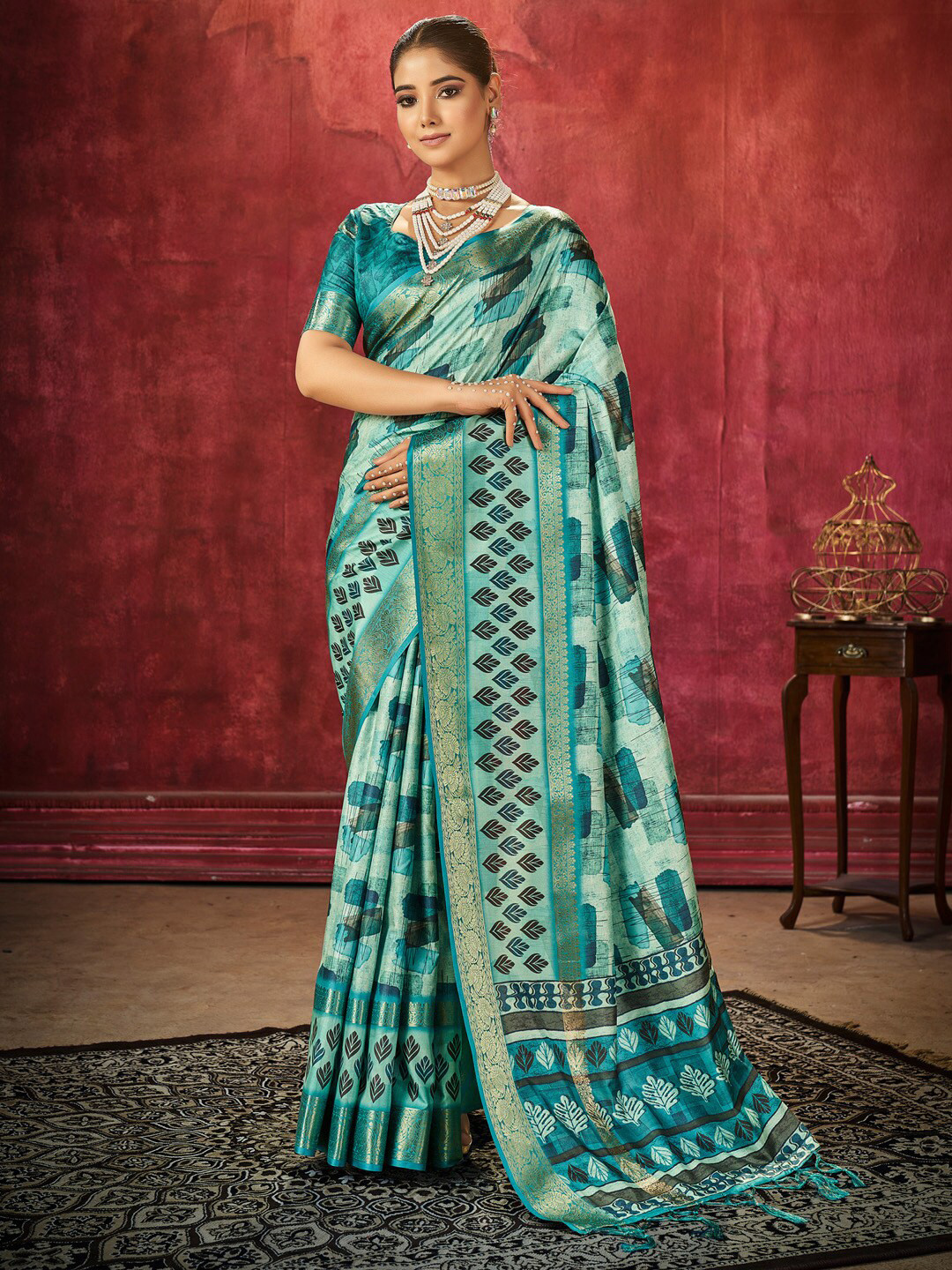 

Mitera Zari Sungudi Saree, Sea green