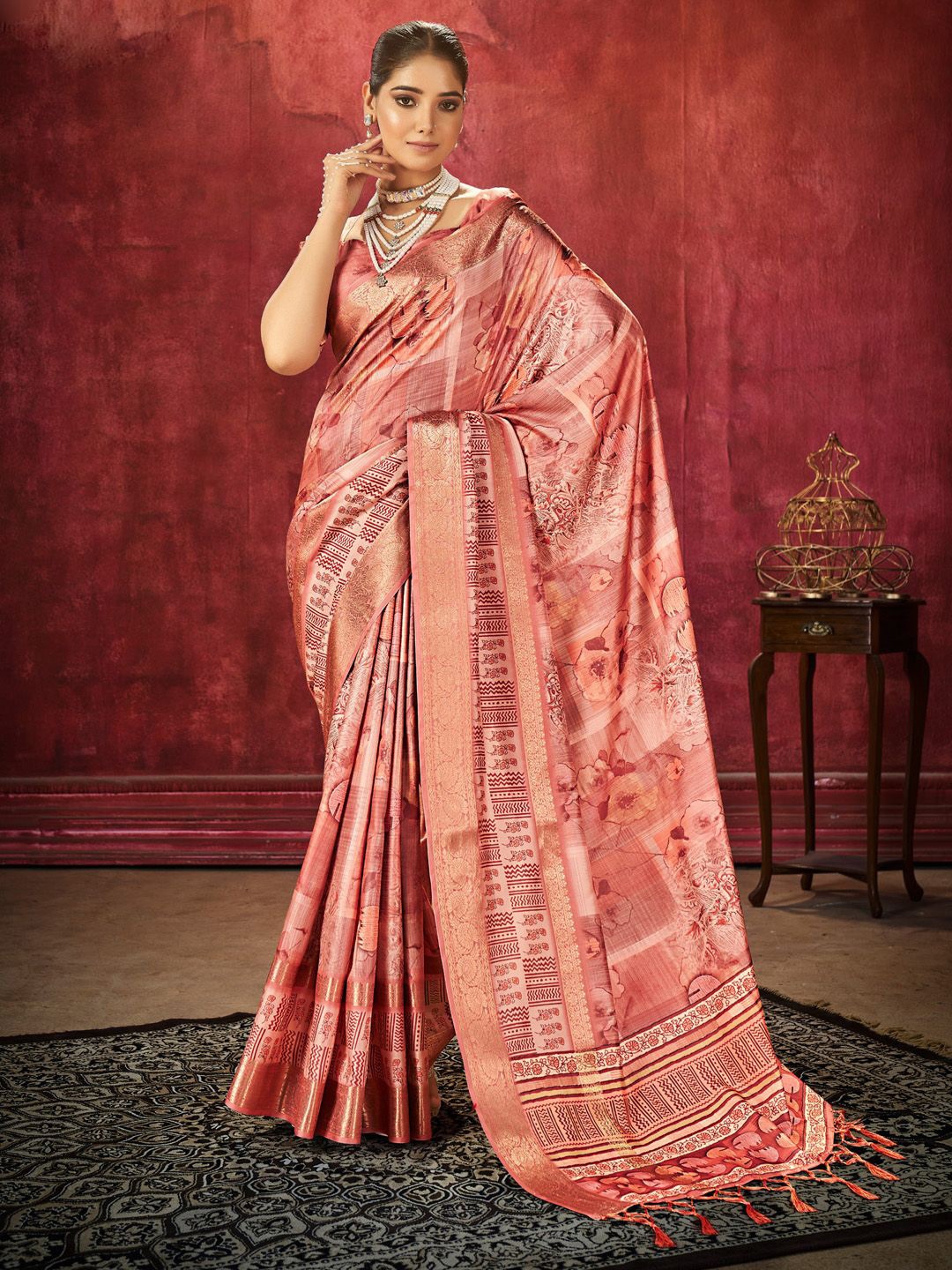 

Mitera Ethnic Motifs Zari Woven Design Designer Sungudi Saree, Peach