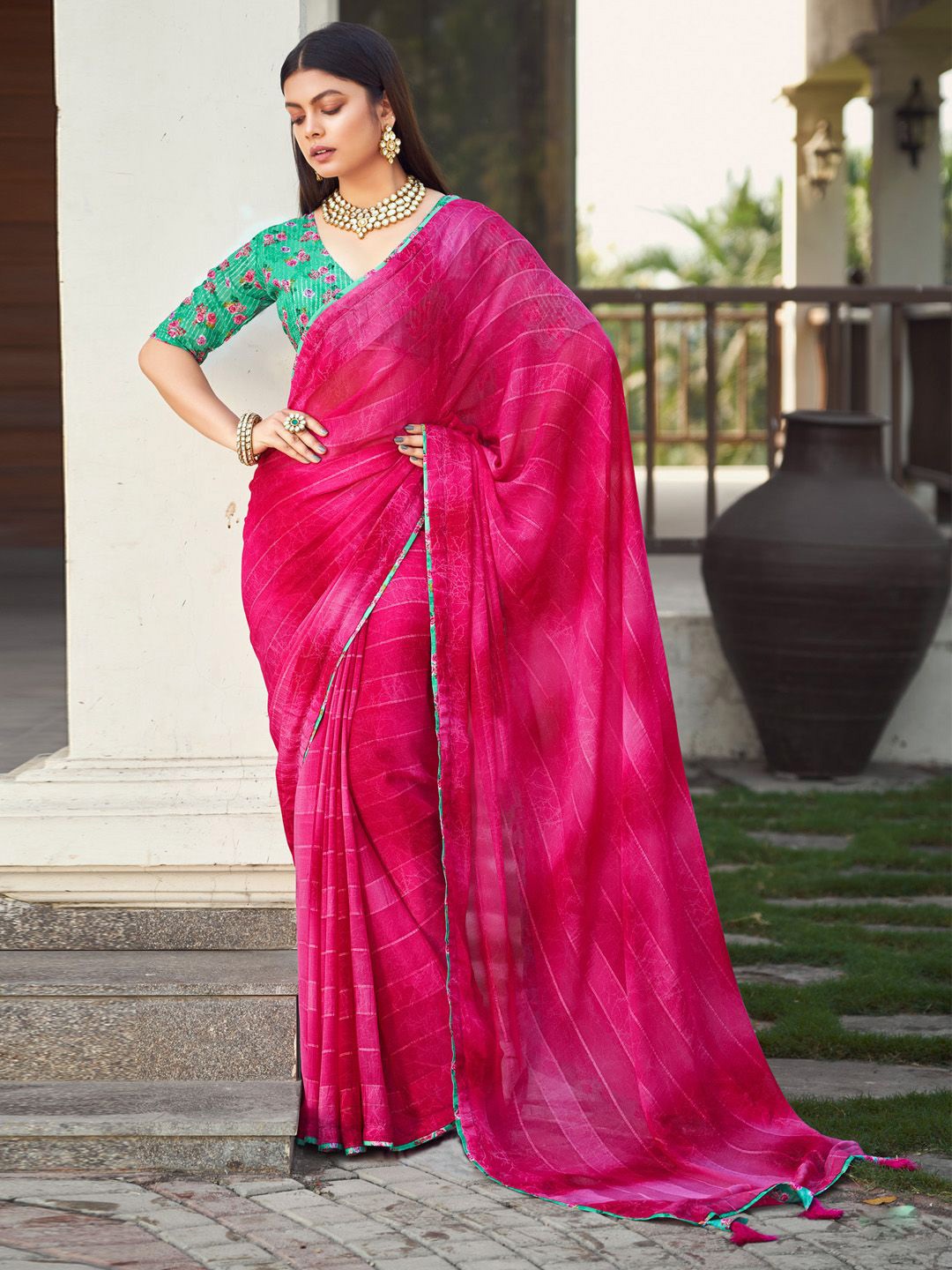 

Anouk Striped Pure Georgette Saree, Pink